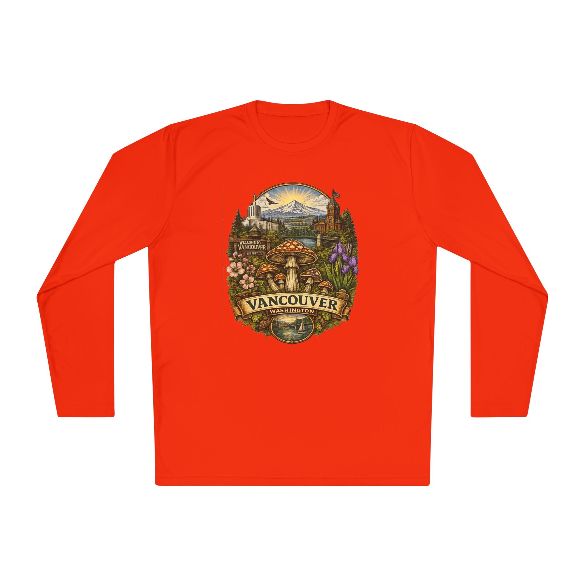 Vancouver Nature Long Sleeve Tee — Scenic Mountains & Mushroom Art