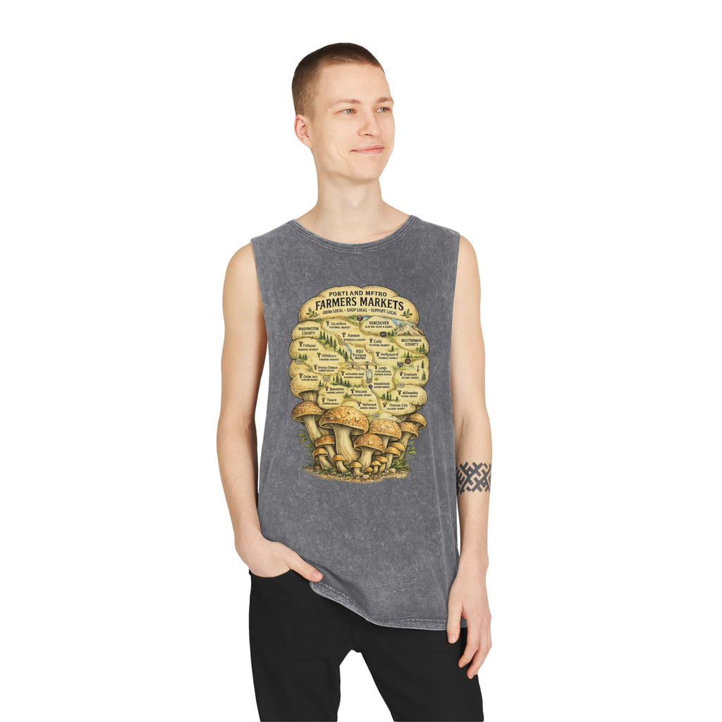 Portland Mushroom Festival Tank — Farmers Markets Map Stonewash Tank