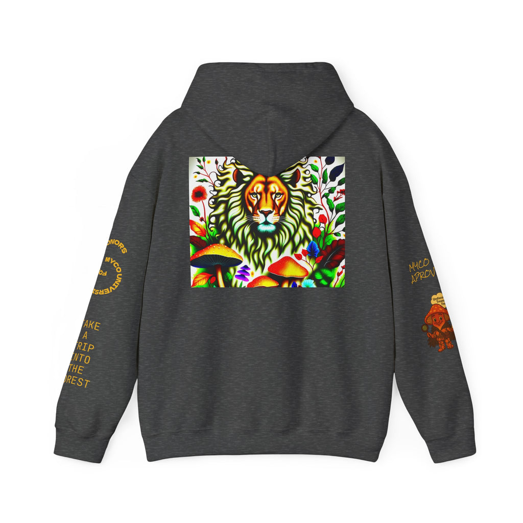 Myco University Lion & Mushroom Hoodie — Psychedelic Lion Graphic Pullover