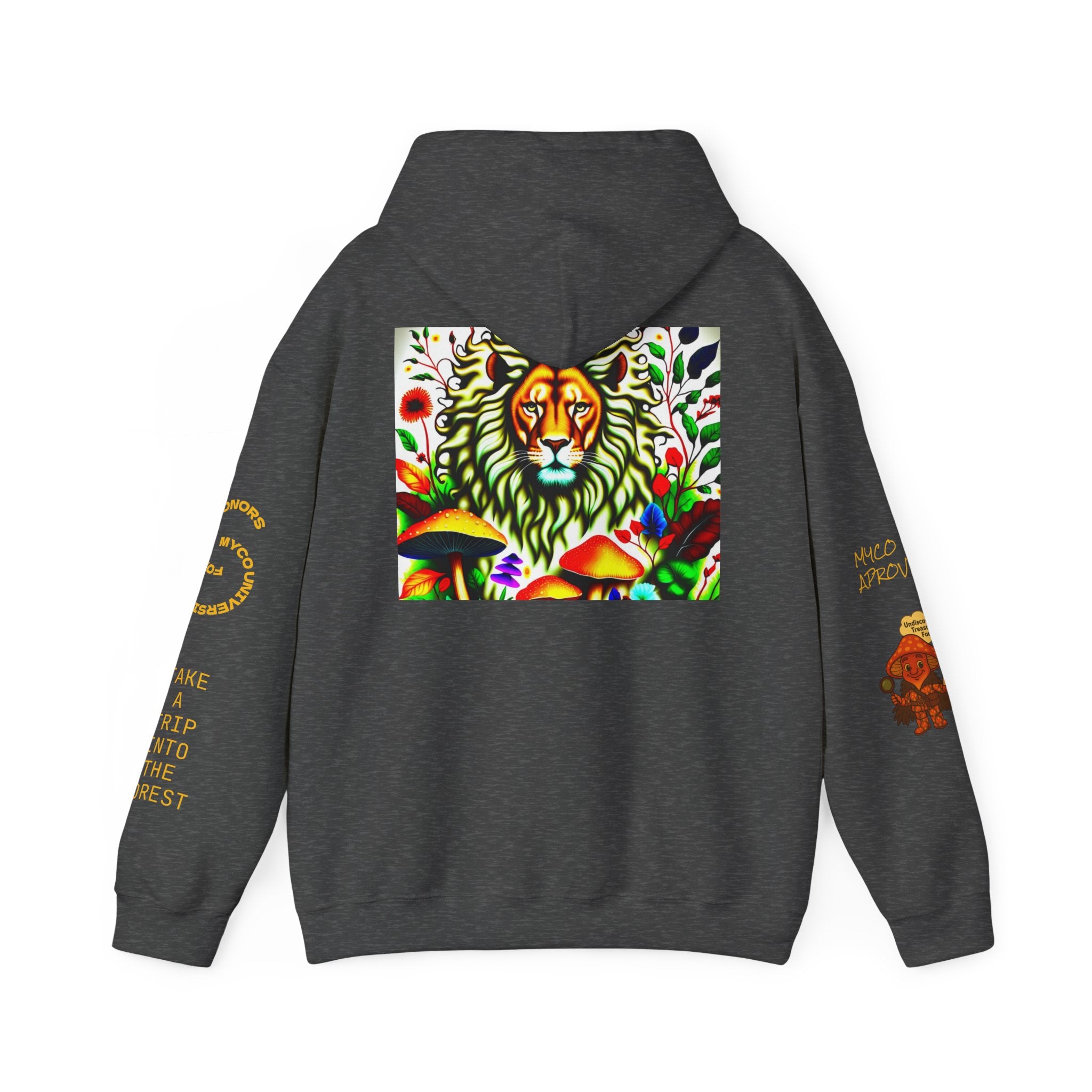 Myco University Lion & Mushroom Hoodie — Psychedelic Lion Graphic Pullover
