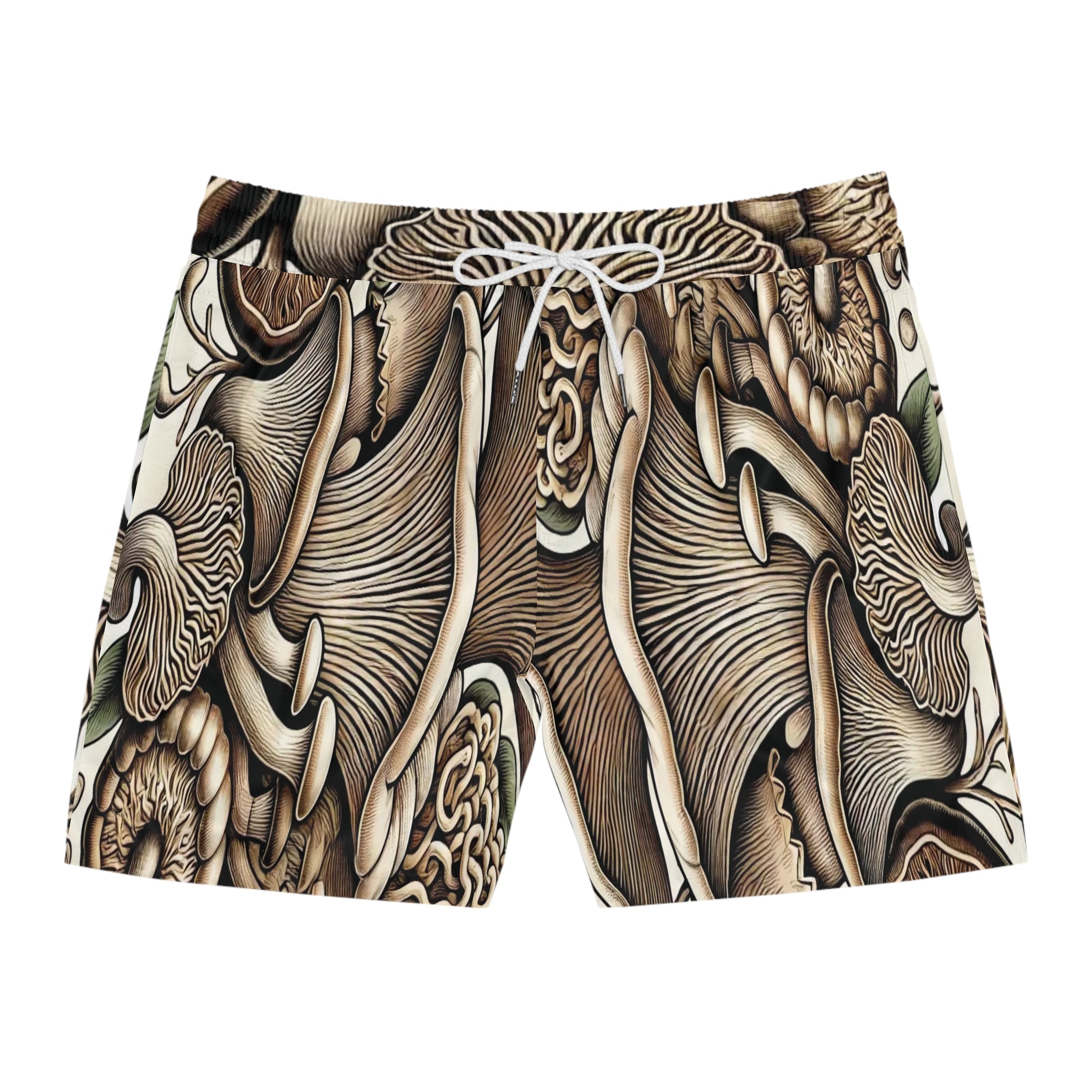 Mushroom Forest Swim Shorts — Botanical Psychedelic Men's Beach Trunks