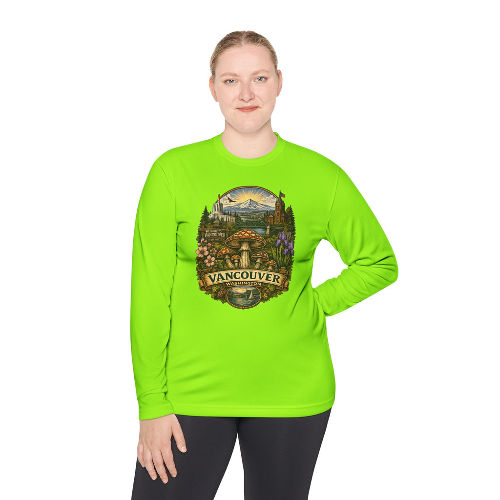 Vancouver Nature Long Sleeve Tee — Scenic Mountains & Mushroom Art