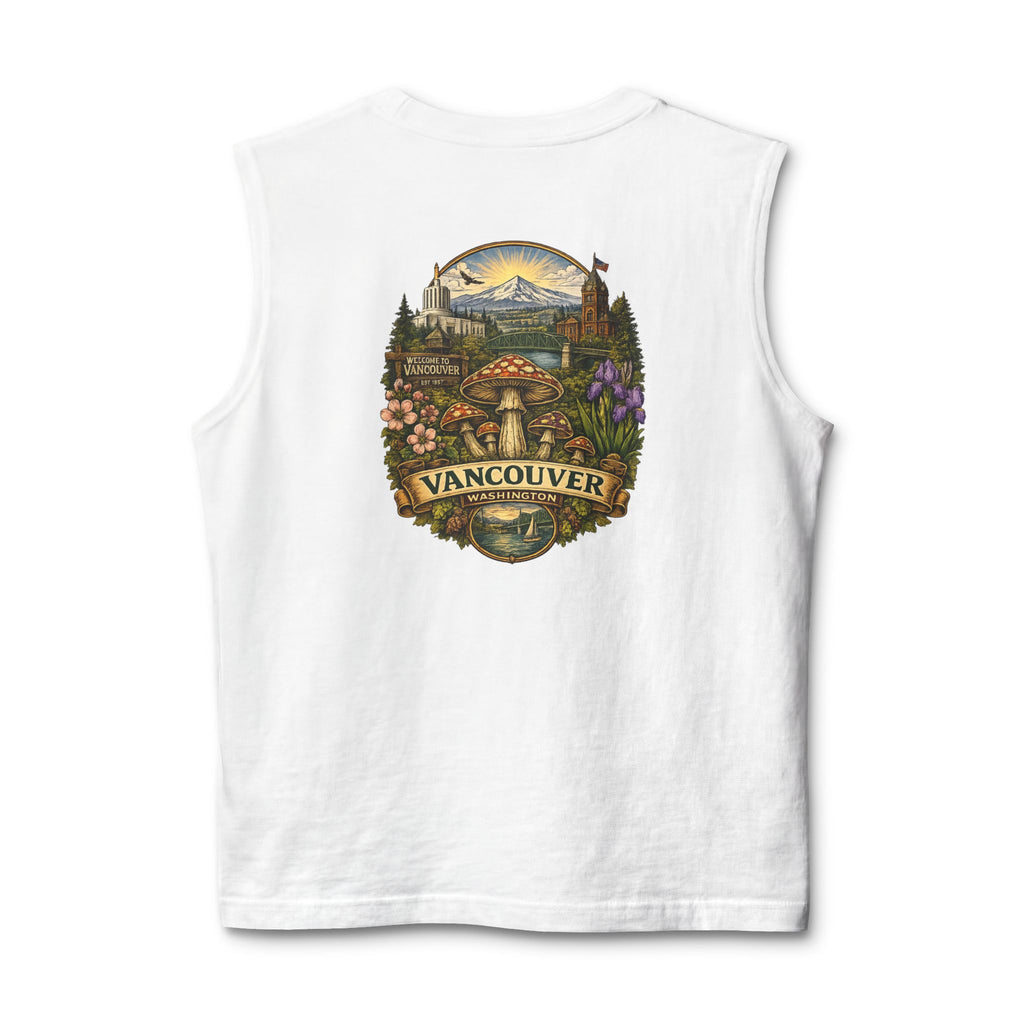 City: Vancouver Mushroom Tank Top — Colorful Psychedelic Fungi Graphic Muscle Tee