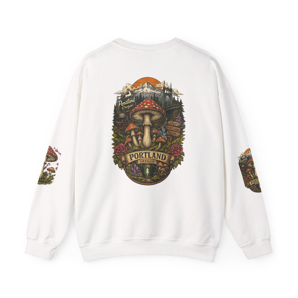 City: Portland Mushroom Crewneck Sweatshirt Vintage Psychedelic Fungi Graphic