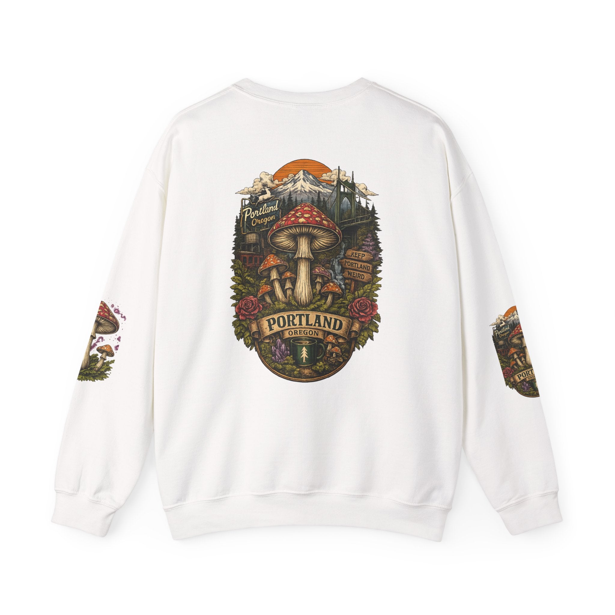 City: Portland Mushroom Crewneck Sweatshirt Vintage Psychedelic Fungi Graphic
