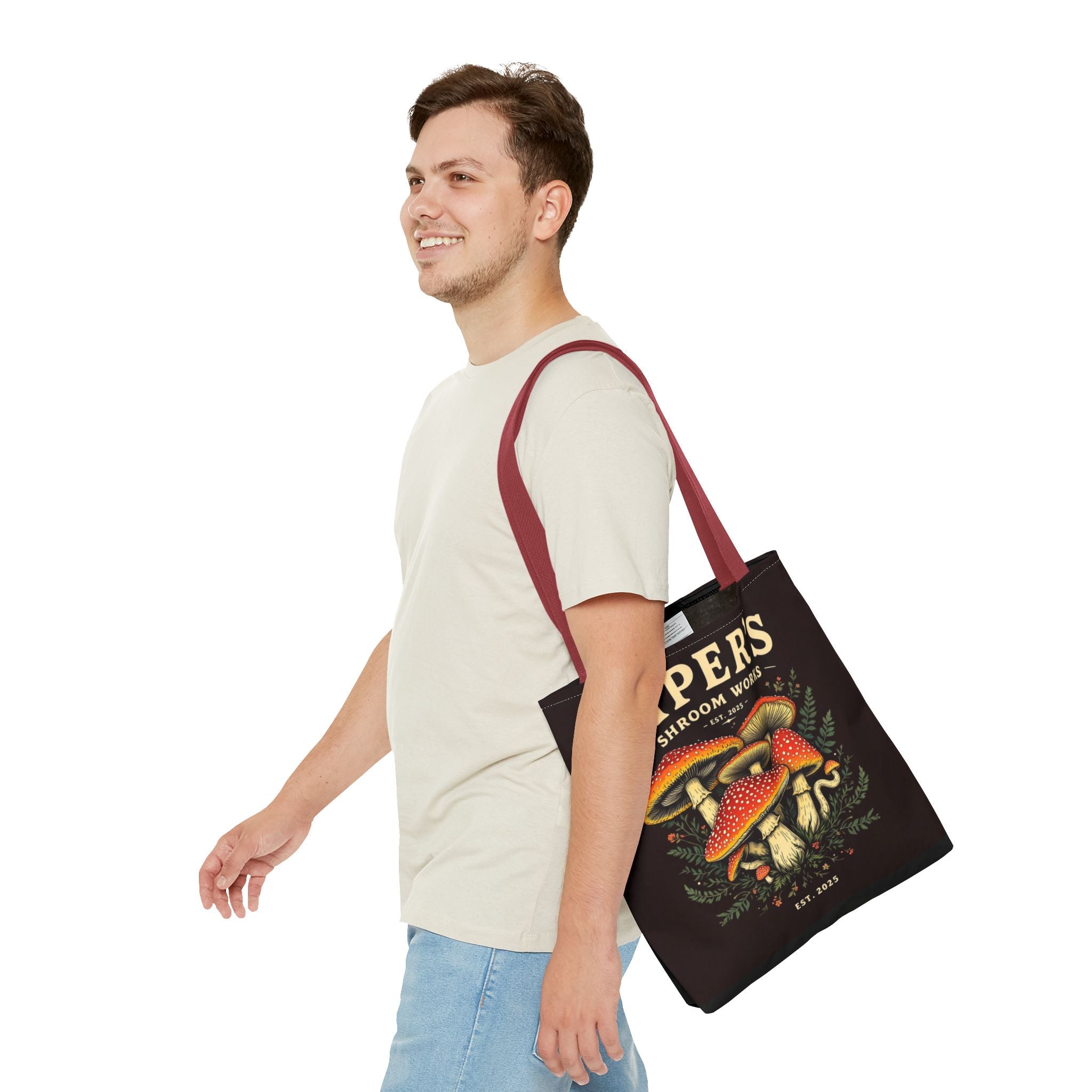 Mushroom Tote Bag — "Piper's Shroom Works" Vintage Fungi Market Shopper