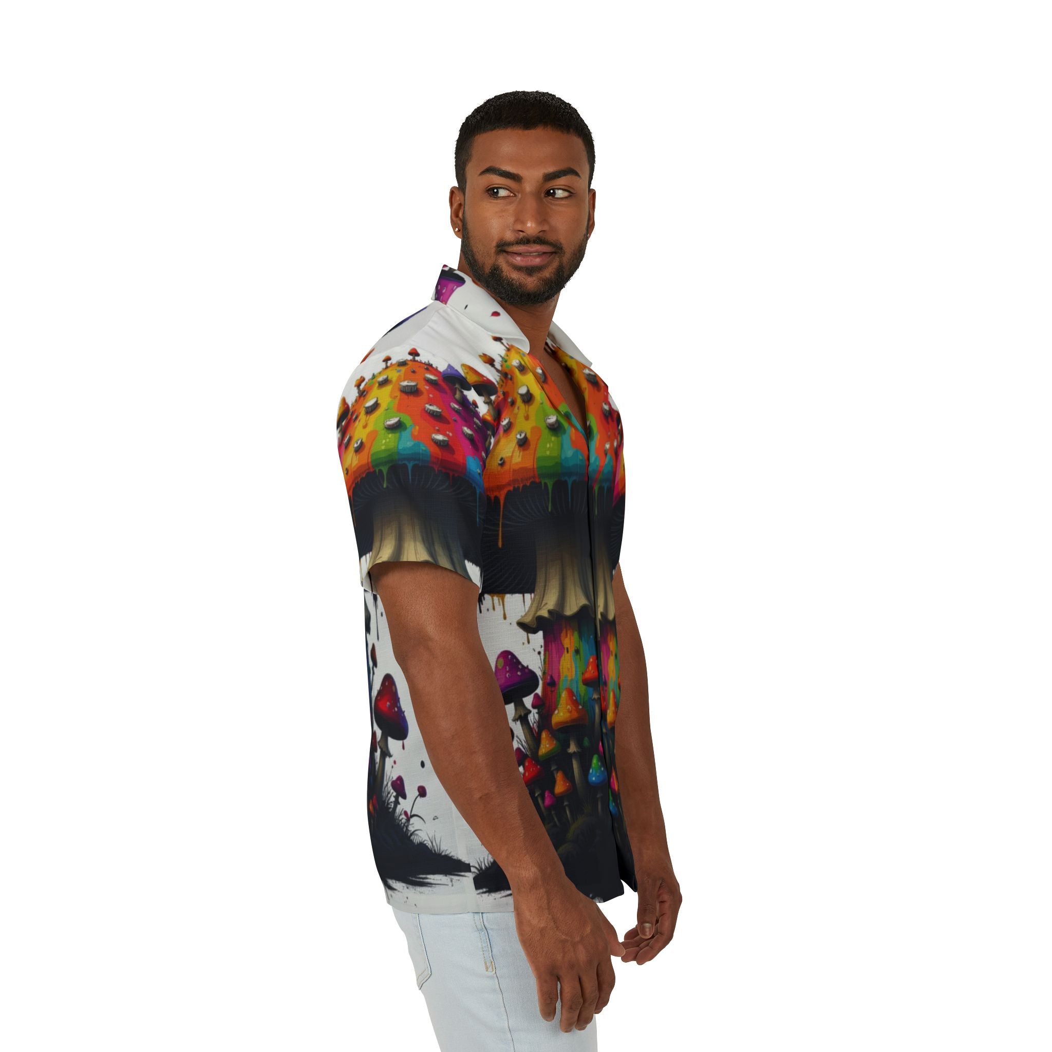 Psychedelic Mushroom Hawaiian Shirt — Colorful Trippy Camp Shirt