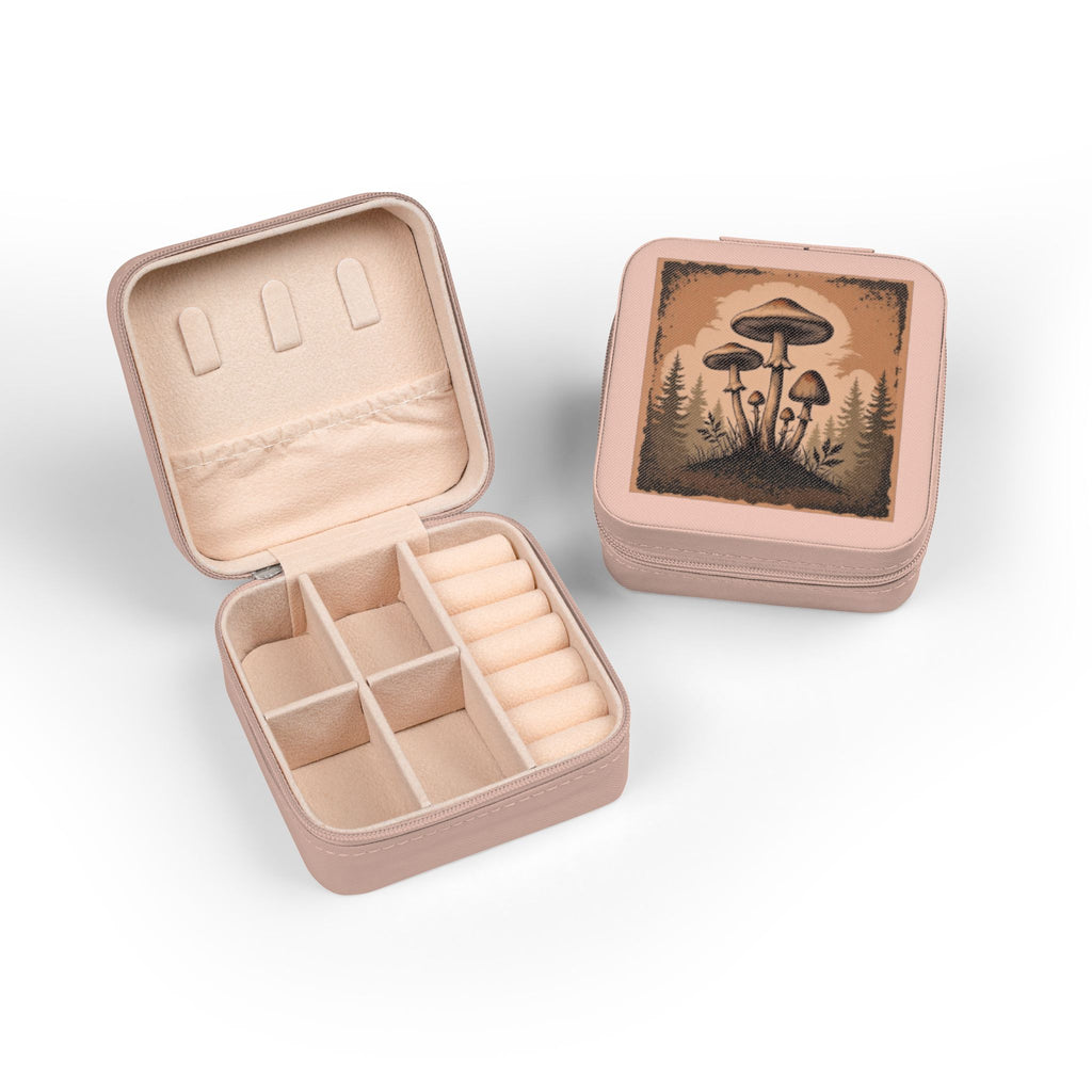 Mushroom Forest Jewelry Travel Case — Compact Velvet-Lined Organizer
