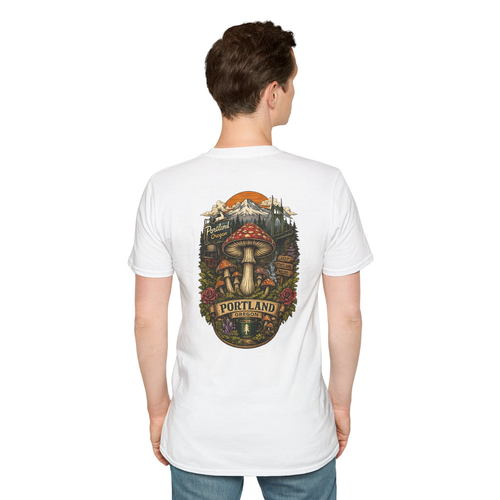 City: Portland Mushroom Magic T-Shirt — Vintage Red Toadstool Illustration