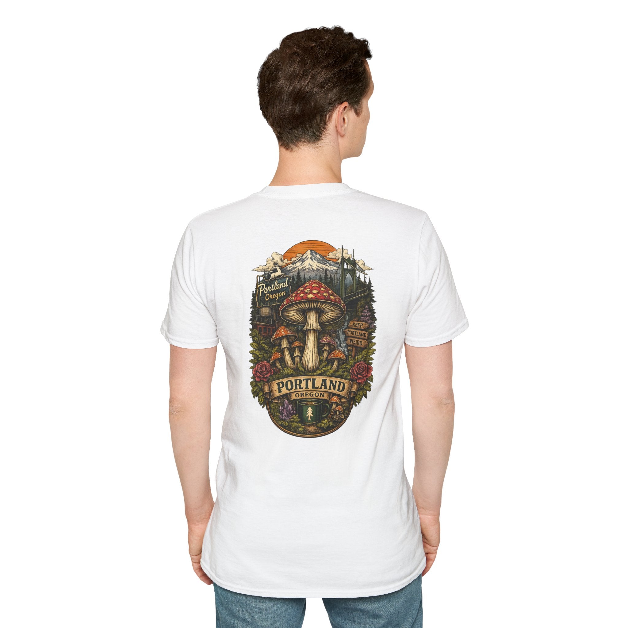 City: Portland Mushroom Magic T-Shirt — Vintage Red Toadstool Illustration
