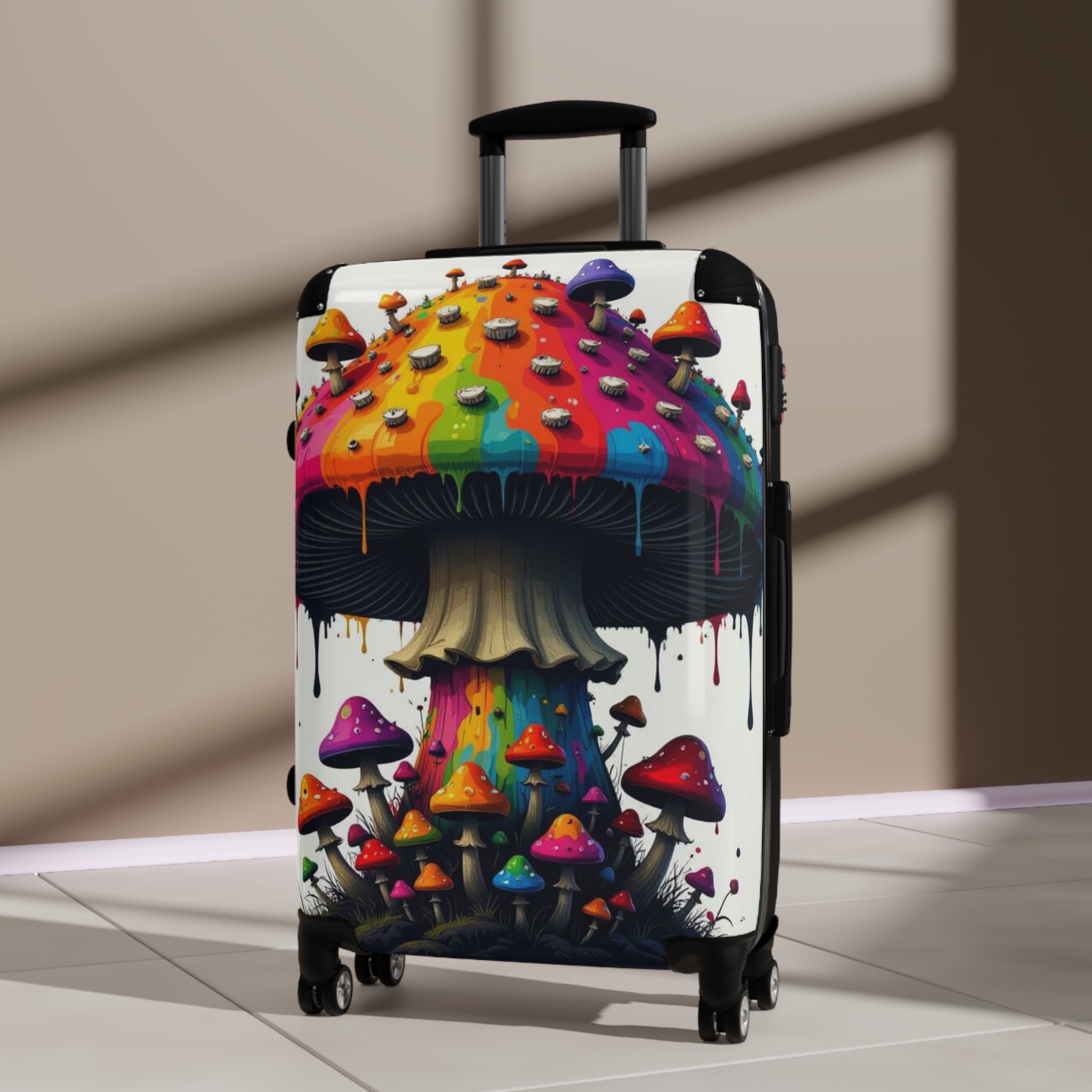 Psychedelic Rainbow Mushroom Suitcase – Colorful Travel Carry-On