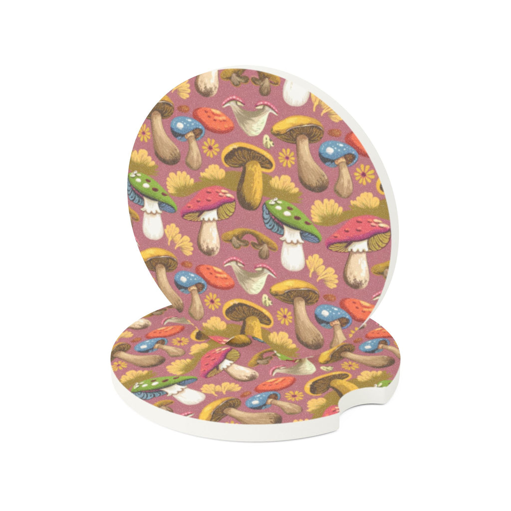 Mushroom Pattern Soapstone Car Coaster — Colorful Woodland Mushroom Cup Holder Insert
