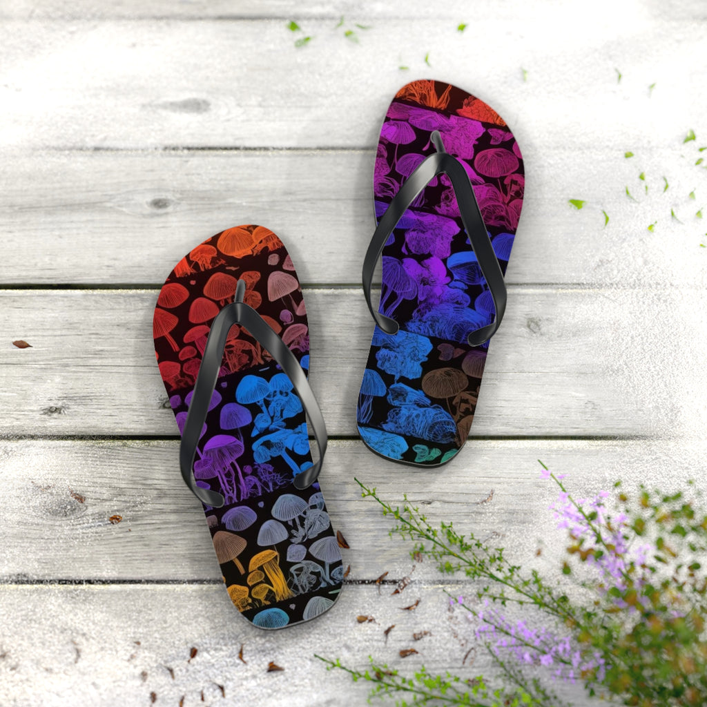 Chanclas de setas psicodélicas arcoíris – Sandalias de playa coloridas de medusas y setas