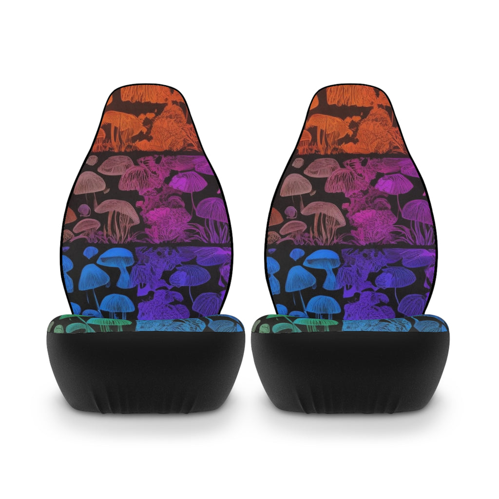 Psychedelic Rainbow Mushroom Car Seat Covers — Polyester Front Seat Protectors