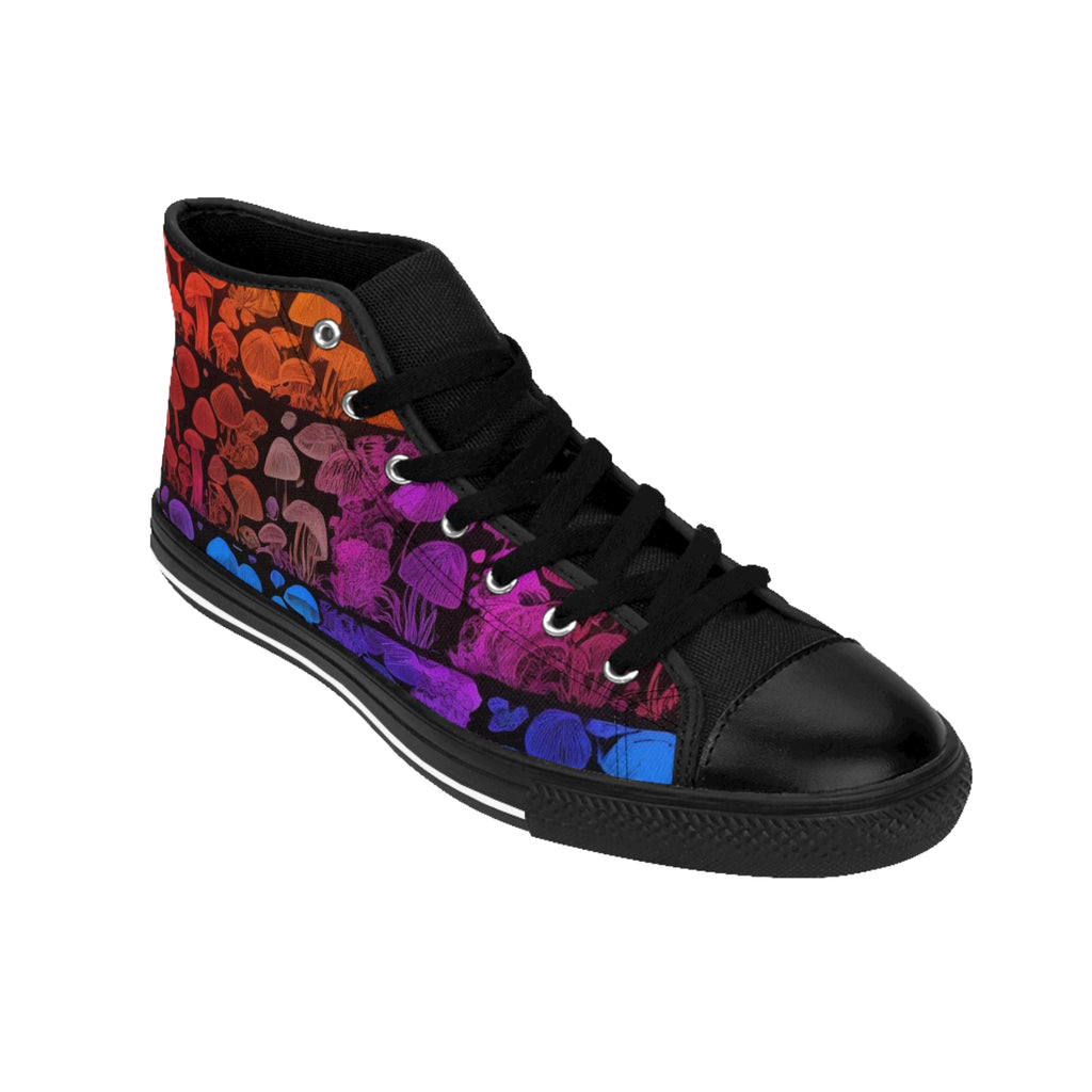 Mushroom Pattern High-Top Sneakers — Psychedelic Gradient Men’s Classic Sneakers