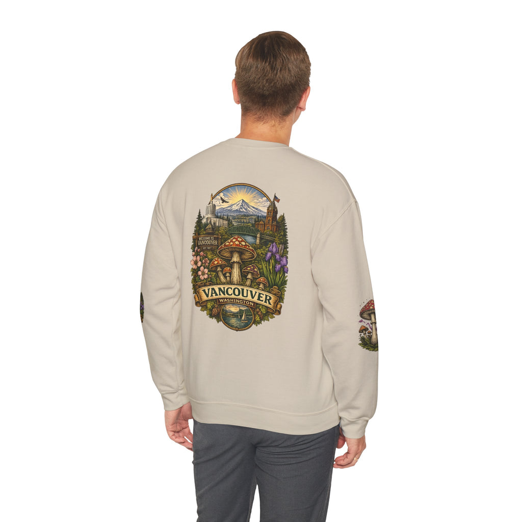 City:  Vancouver Crewneck Sweatshirt — Scenic Pacific Northwest Fungi Design