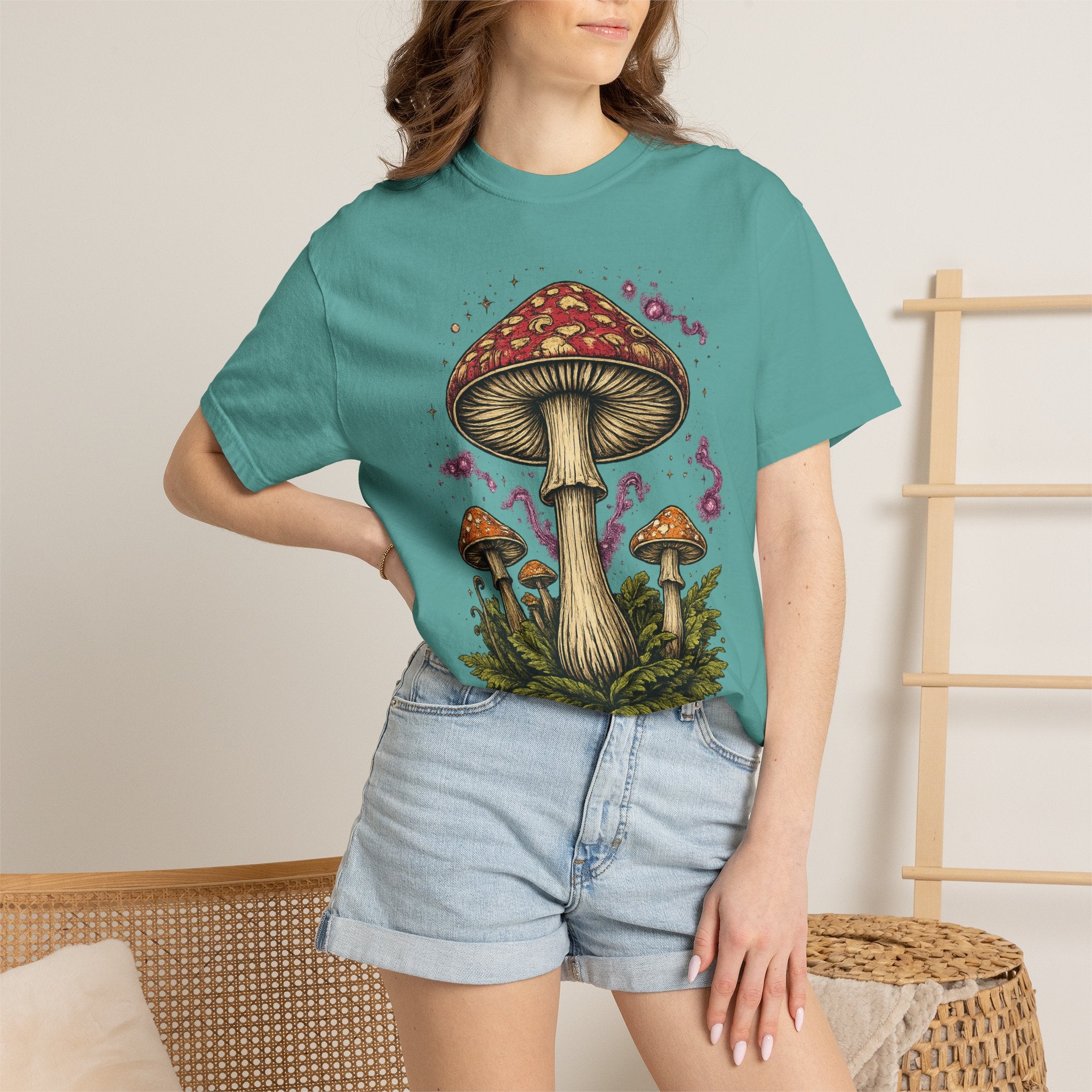City: Portland Mushroom Graphic T-Shirt — Vintage Forest Amanita Design