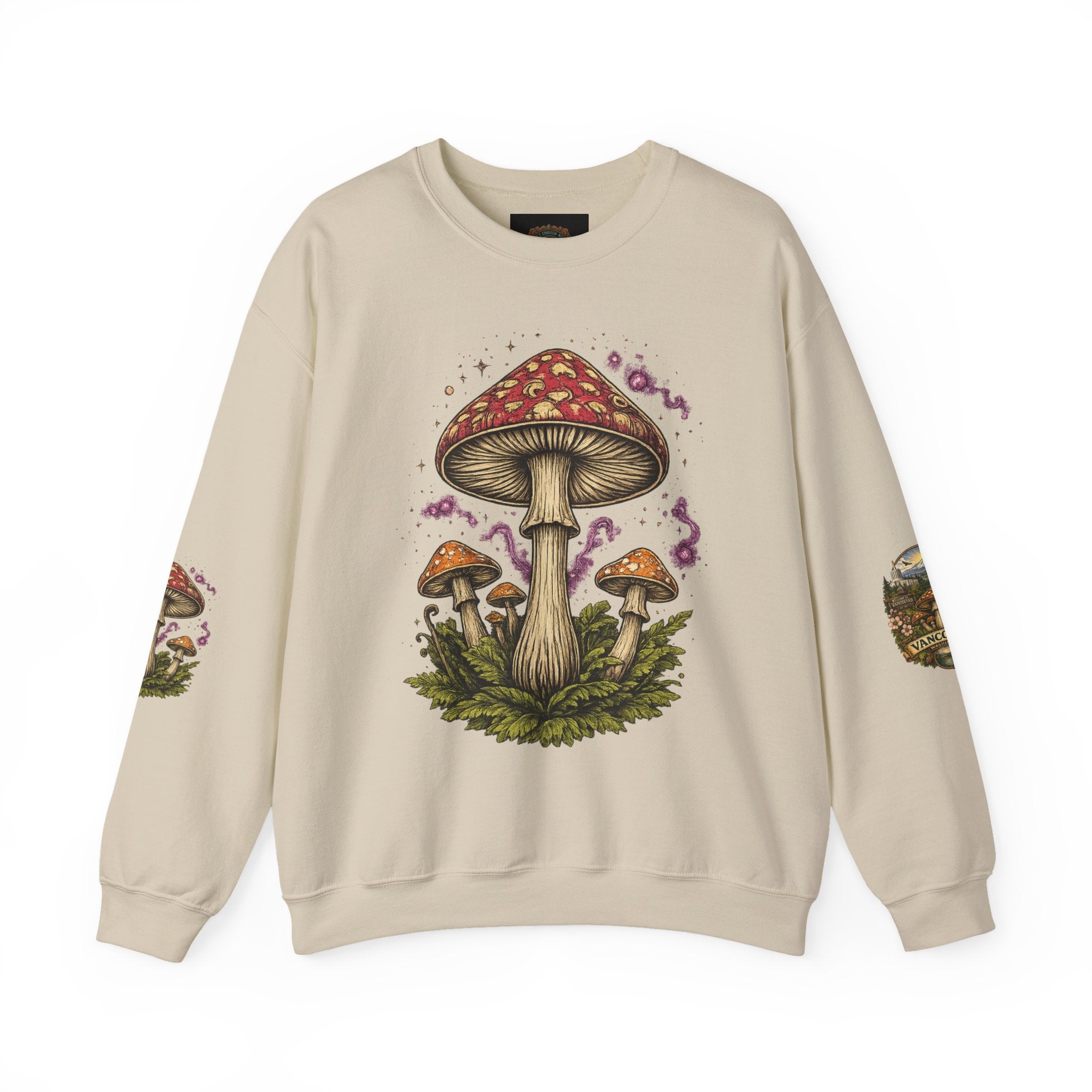 City:  Vancouver Crewneck Sweatshirt — Scenic Pacific Northwest Fungi Design