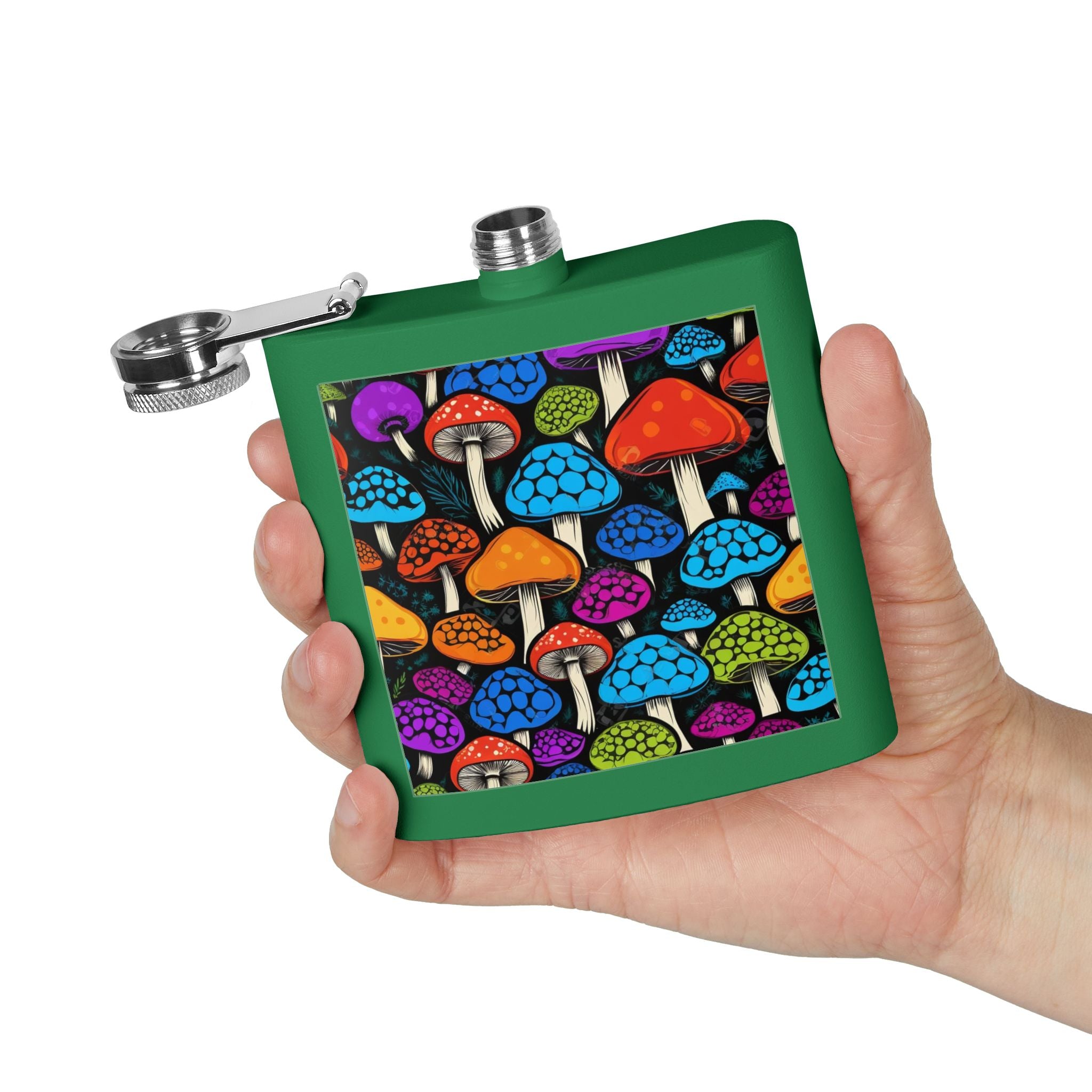 6oz Stainless Steel Flask — Colorful Psychedelic Mushroom Pattern