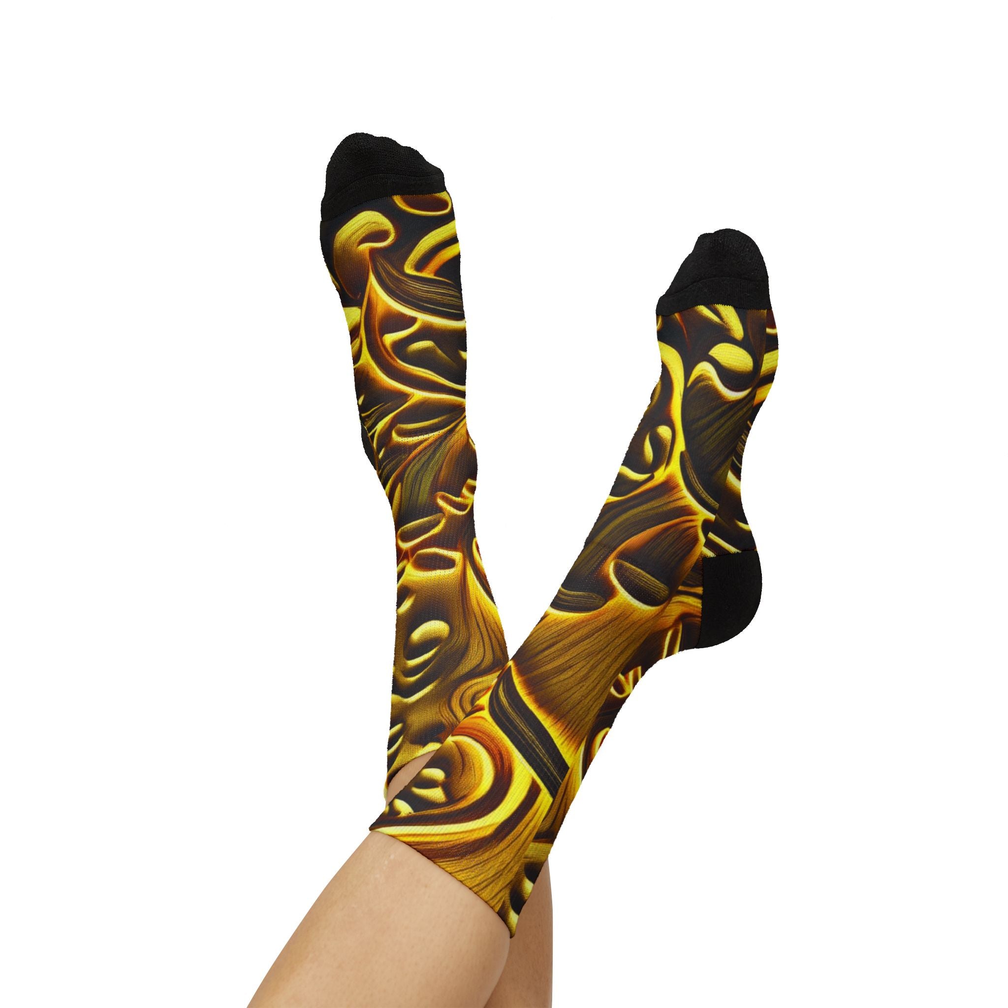 Socks: Gold Baroque Sublimation Socks — Ornate Vintage Pattern Crew Socks