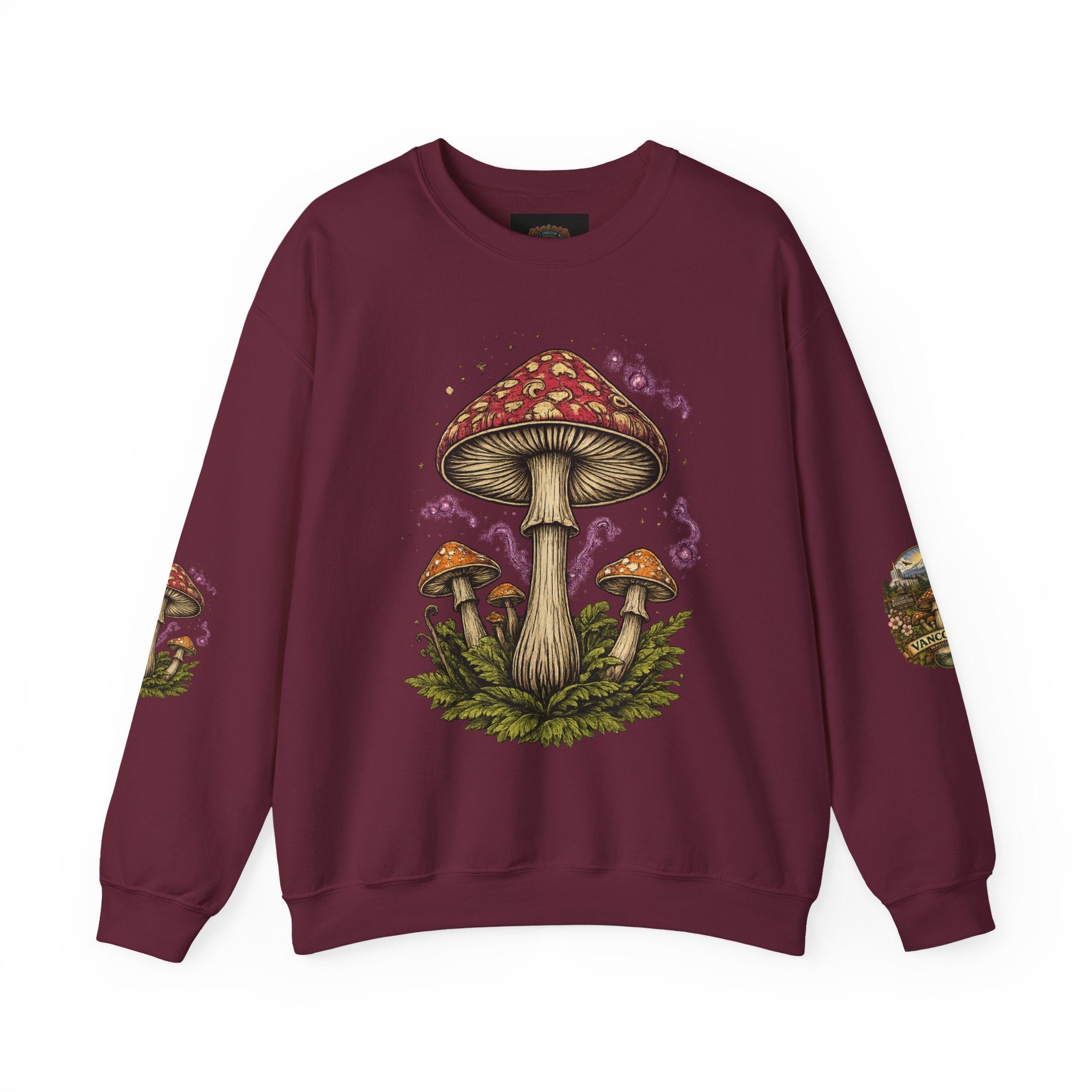 City:  Vancouver Crewneck Sweatshirt — Scenic Pacific Northwest Fungi Design