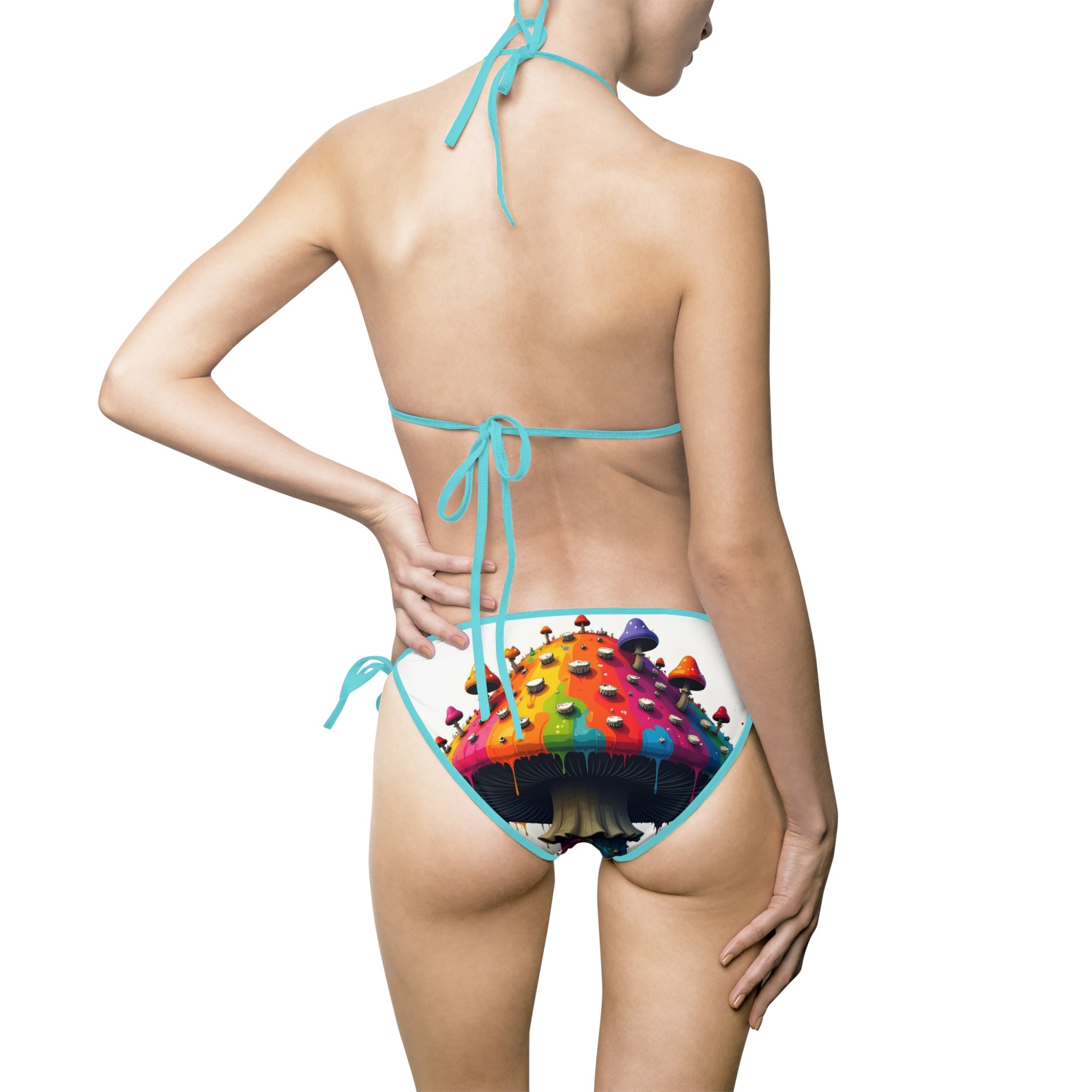 Rainbow Mushroom Bikini — Women's Tie-Side Triangle Swimsuit