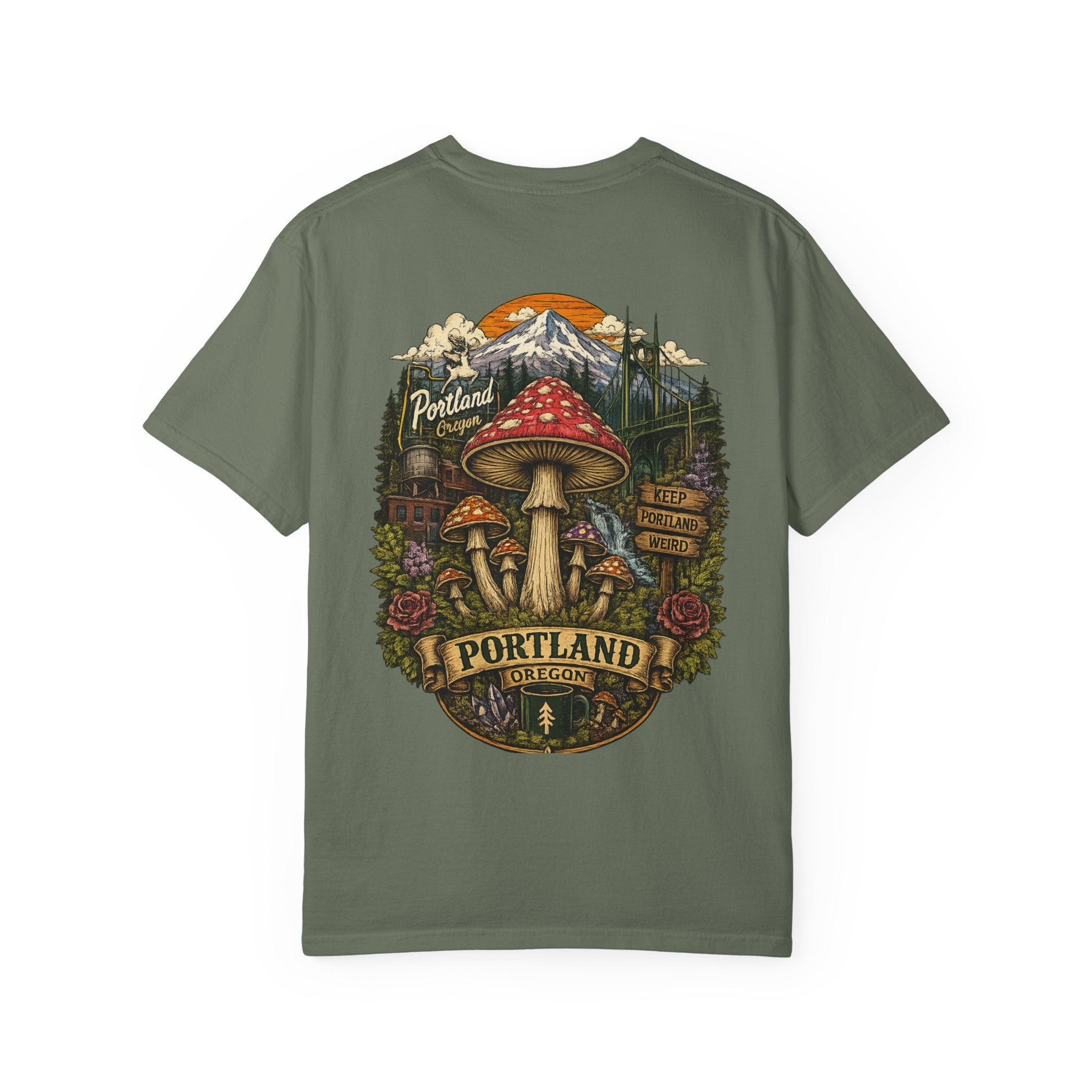 City: Portland Mushroom Graphic T-Shirt — Vintage Forest Amanita Design