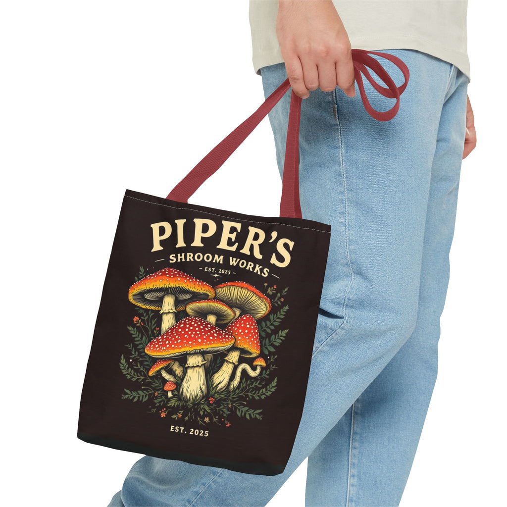 Mushroom Tote Bag — "Piper's Shroom Works" Vintage Fungi Market Shopper