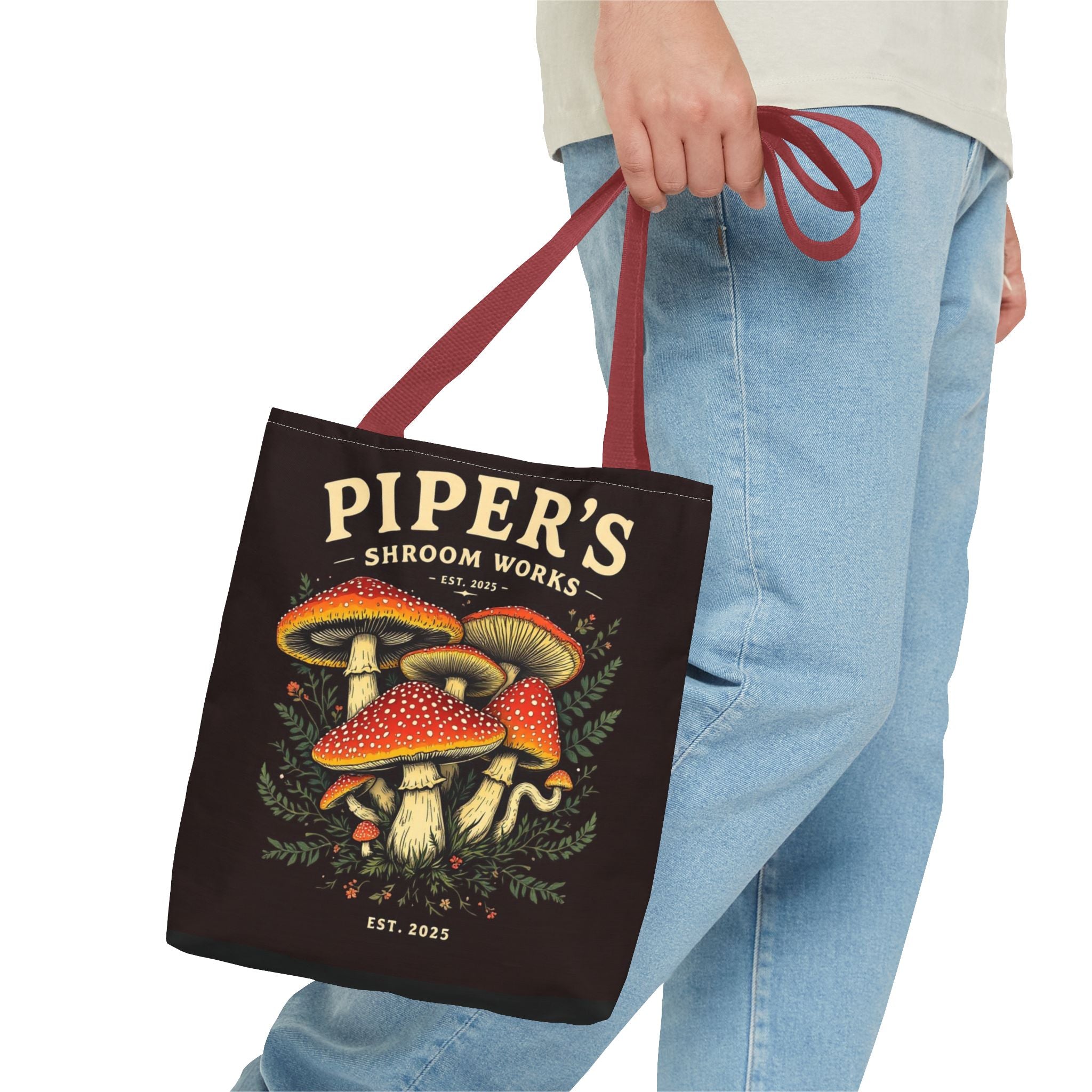 Mushroom Tote Bag — "Piper's Shroom Works" Vintage Fungi Market Shopper