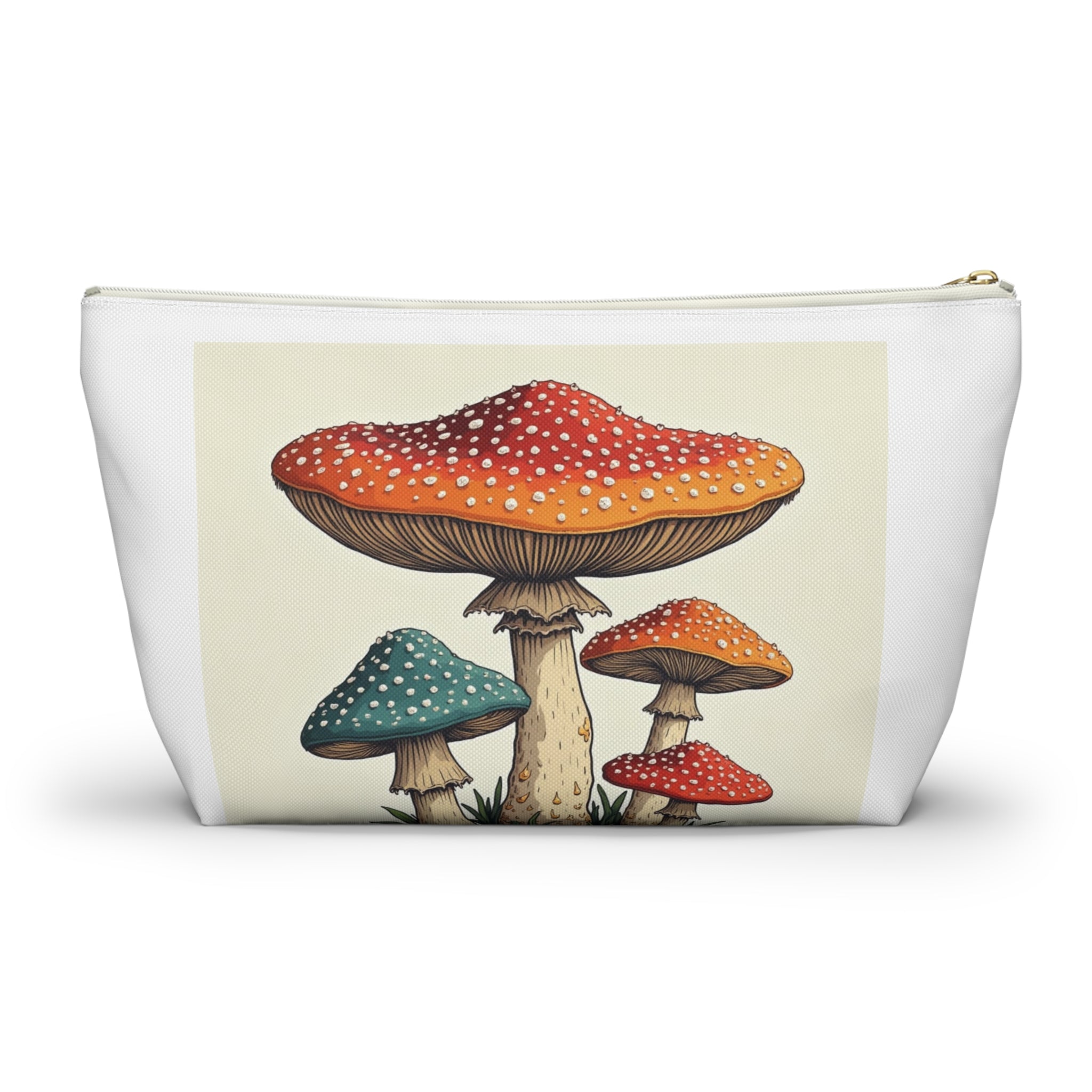 Mushroom Illustration Accessory Pouch — Cute Toadstool Cosmetic Bag
