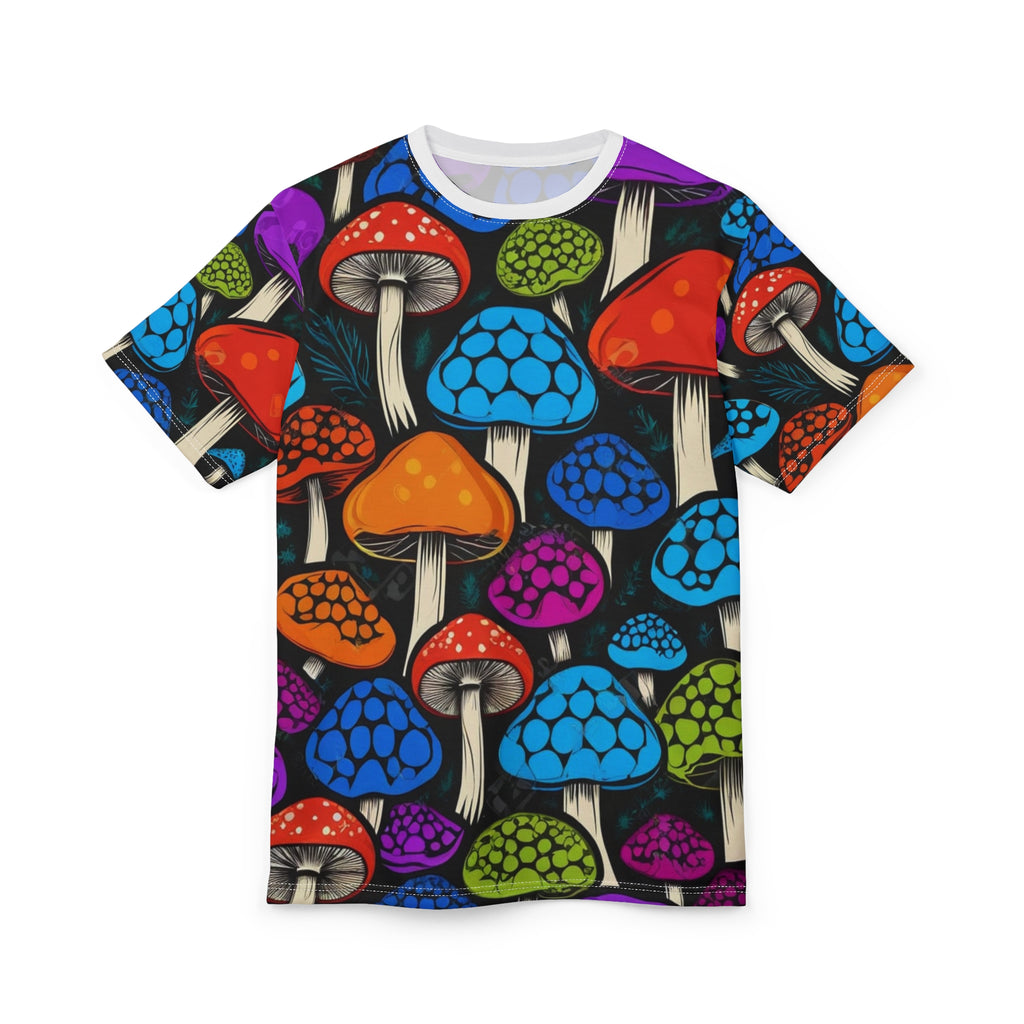 Psychedelic Mushroom All-Over Print Tee — Colorful Trippy Fungi Graphic Shirt