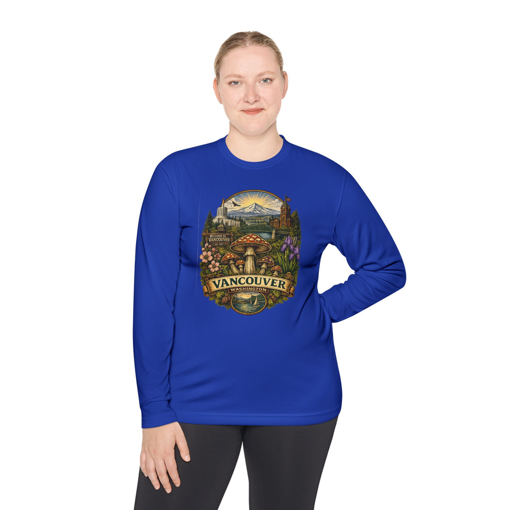 Vancouver Nature Long Sleeve Tee — Scenic Mountains & Mushroom Art