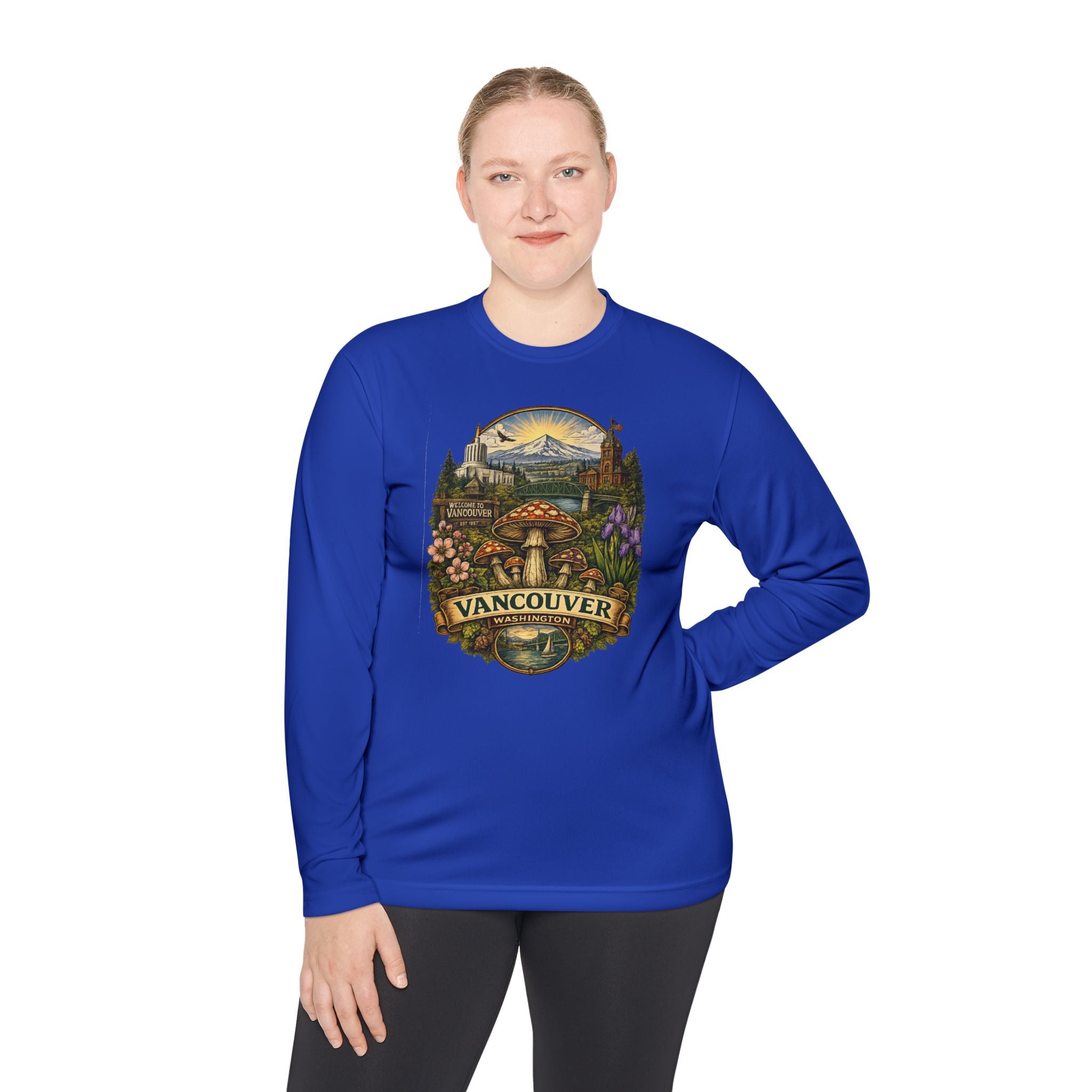 Vancouver Nature Long Sleeve Tee — Scenic Mountains & Mushroom Art