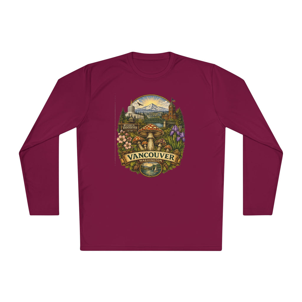 Vancouver Nature Long Sleeve Tee — Scenic Mountains & Mushroom Art