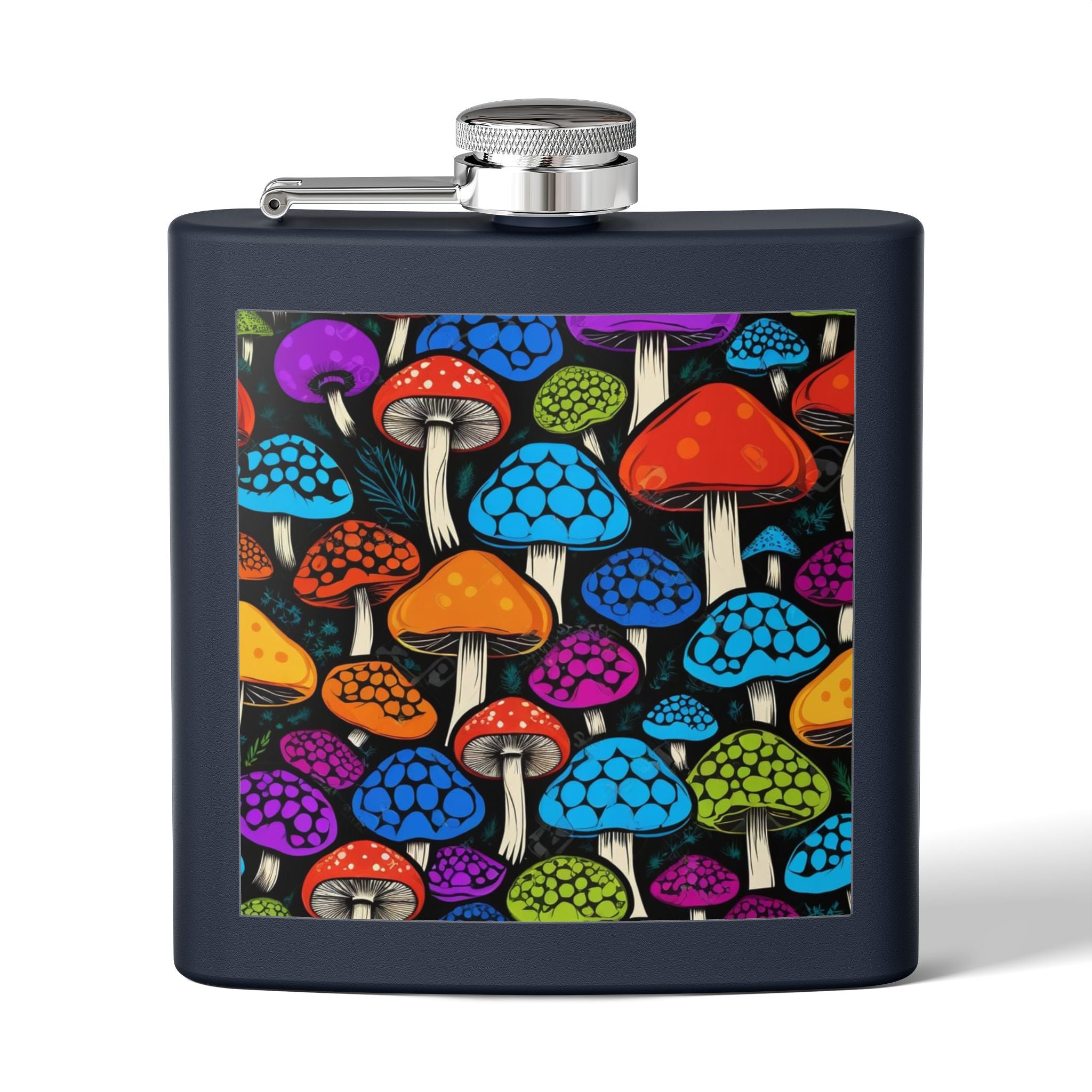 6oz Stainless Steel Flask — Colorful Psychedelic Mushroom Pattern