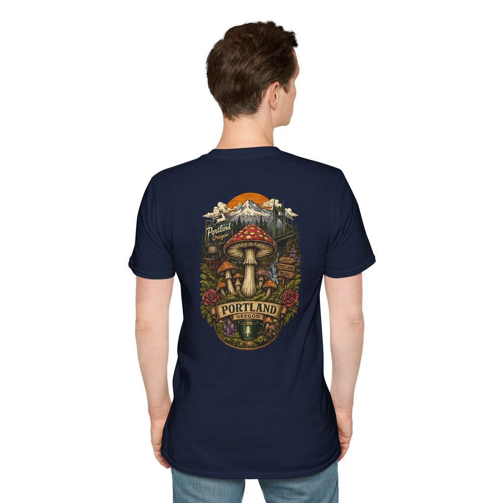 City: Portland Mushroom Magic T-Shirt — Vintage Red Toadstool Illustration