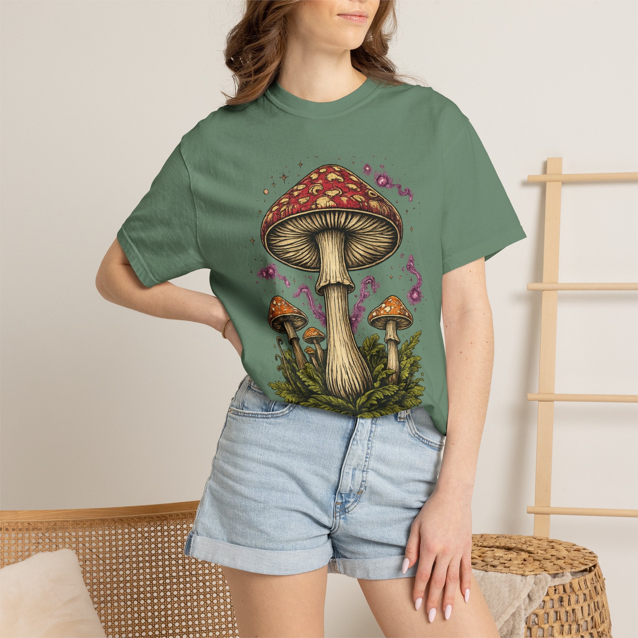 City: Portland Mushroom Graphic T-Shirt — Vintage Forest Amanita Design