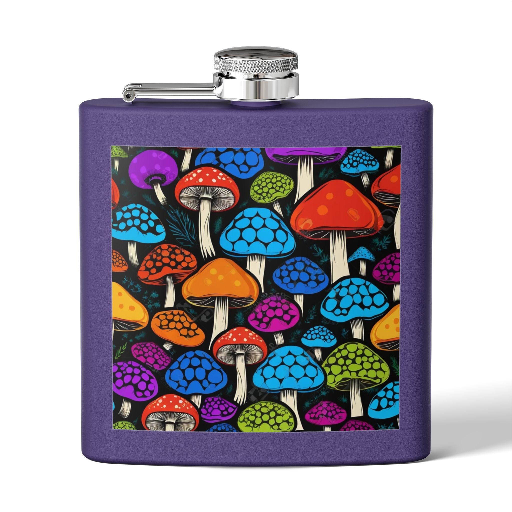 6oz Stainless Steel Flask — Colorful Psychedelic Mushroom Pattern