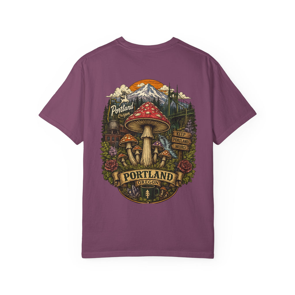 City: Portland Mushroom Graphic T-Shirt — Vintage Forest Amanita Design