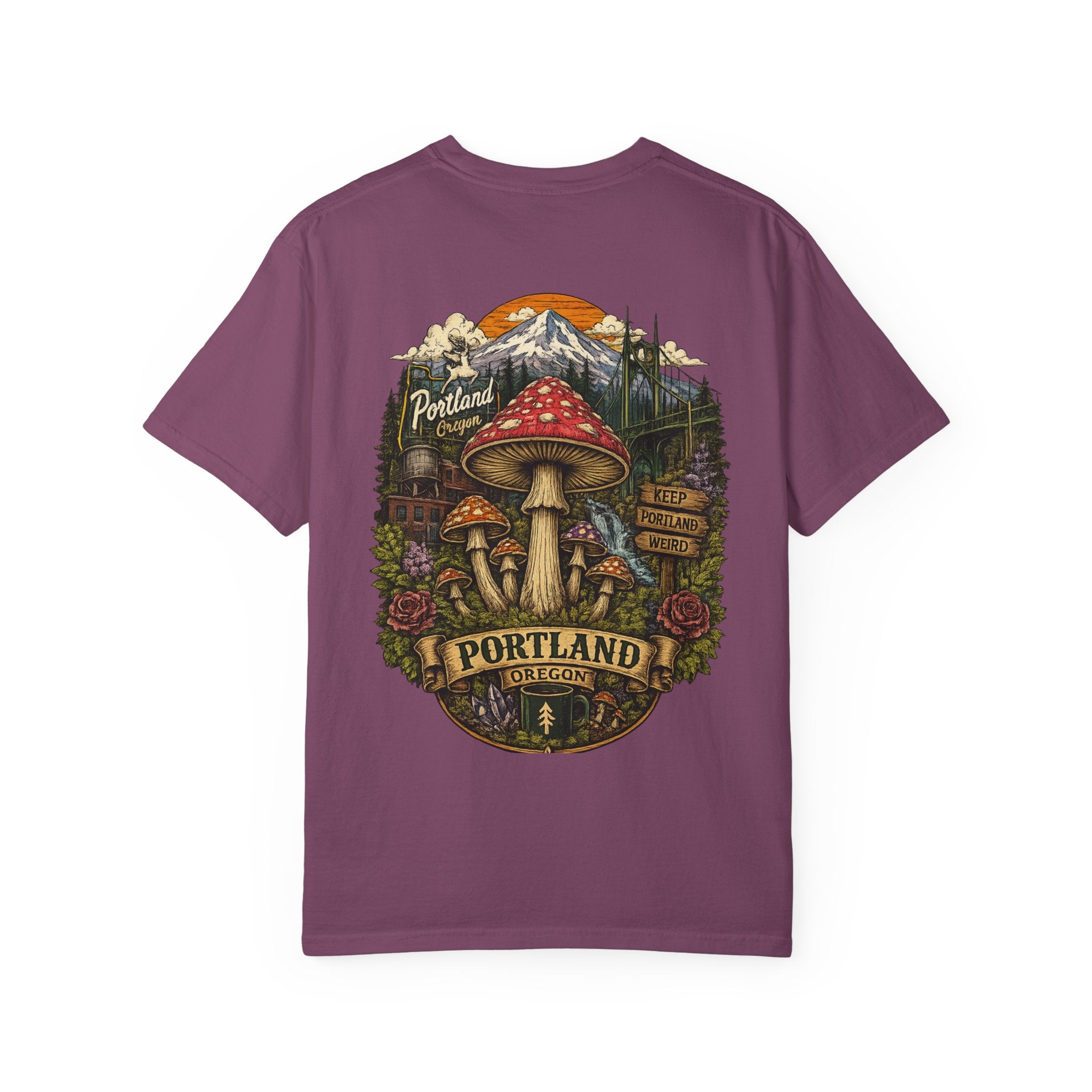 City: Portland Mushroom Graphic T-Shirt — Vintage Forest Amanita Design