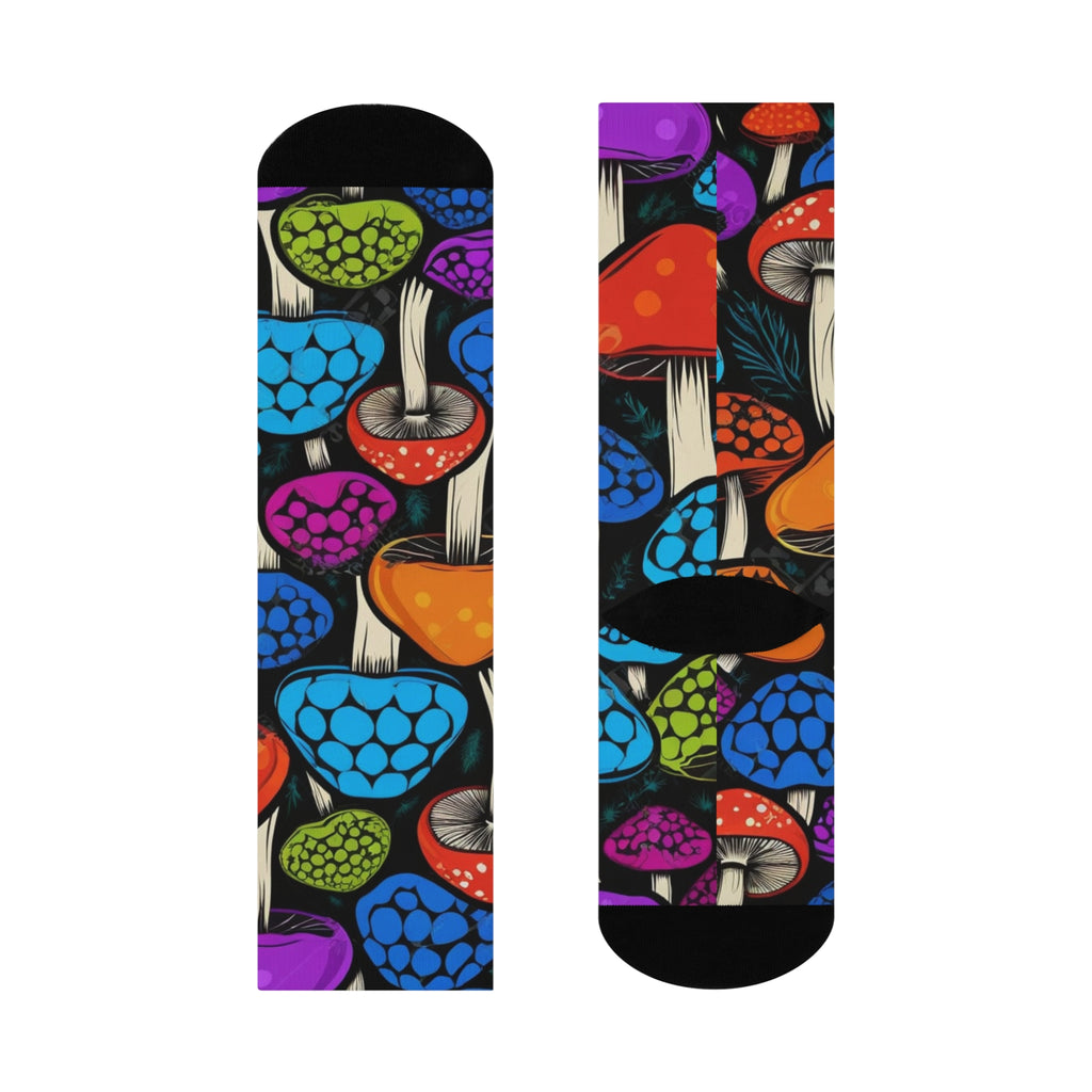 Socks: Mushroom Crew Socks — Colorful Psychedelic Fungi Cushion Socks