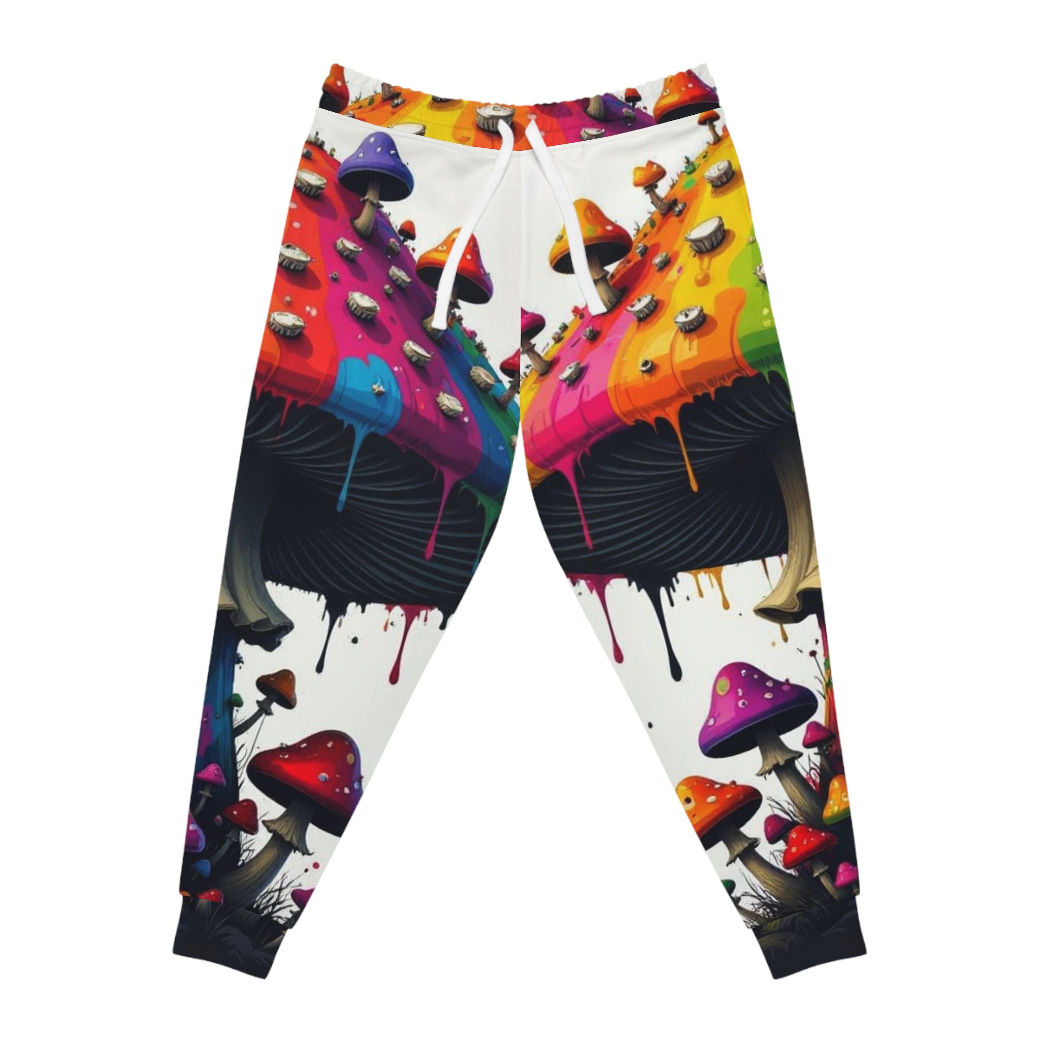 Psychedelic Rainbow Mushroom Athletic Joggers — All-Over Print Streetwear