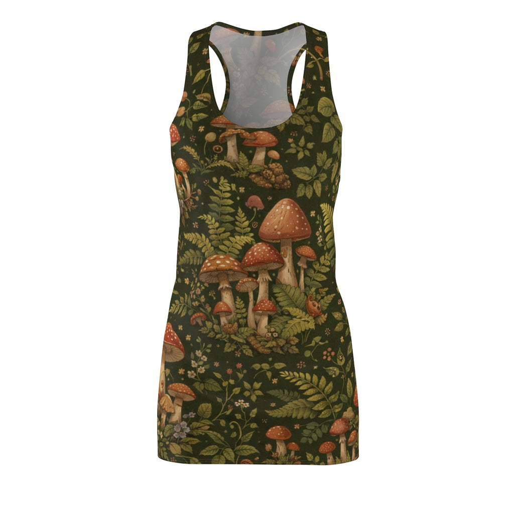 Mushroom Forest Racerback Dress — Botanical Fungi Print