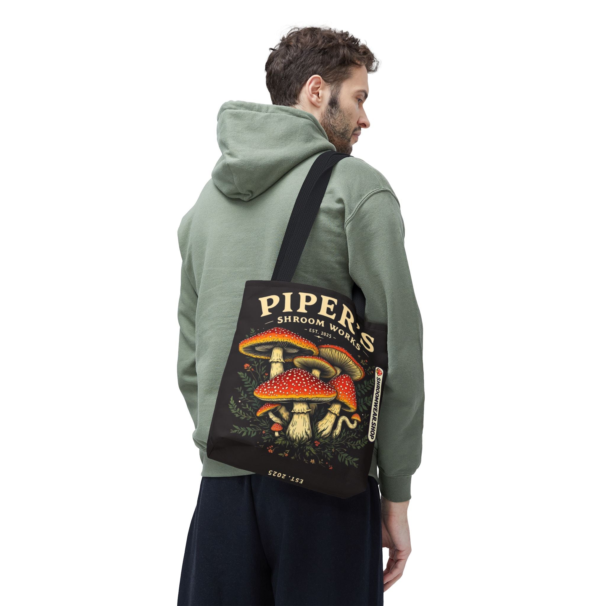 Bag: Mushroom Tote Bag — “Piper’s Shroom Works” Vintage Fungi Market Tote