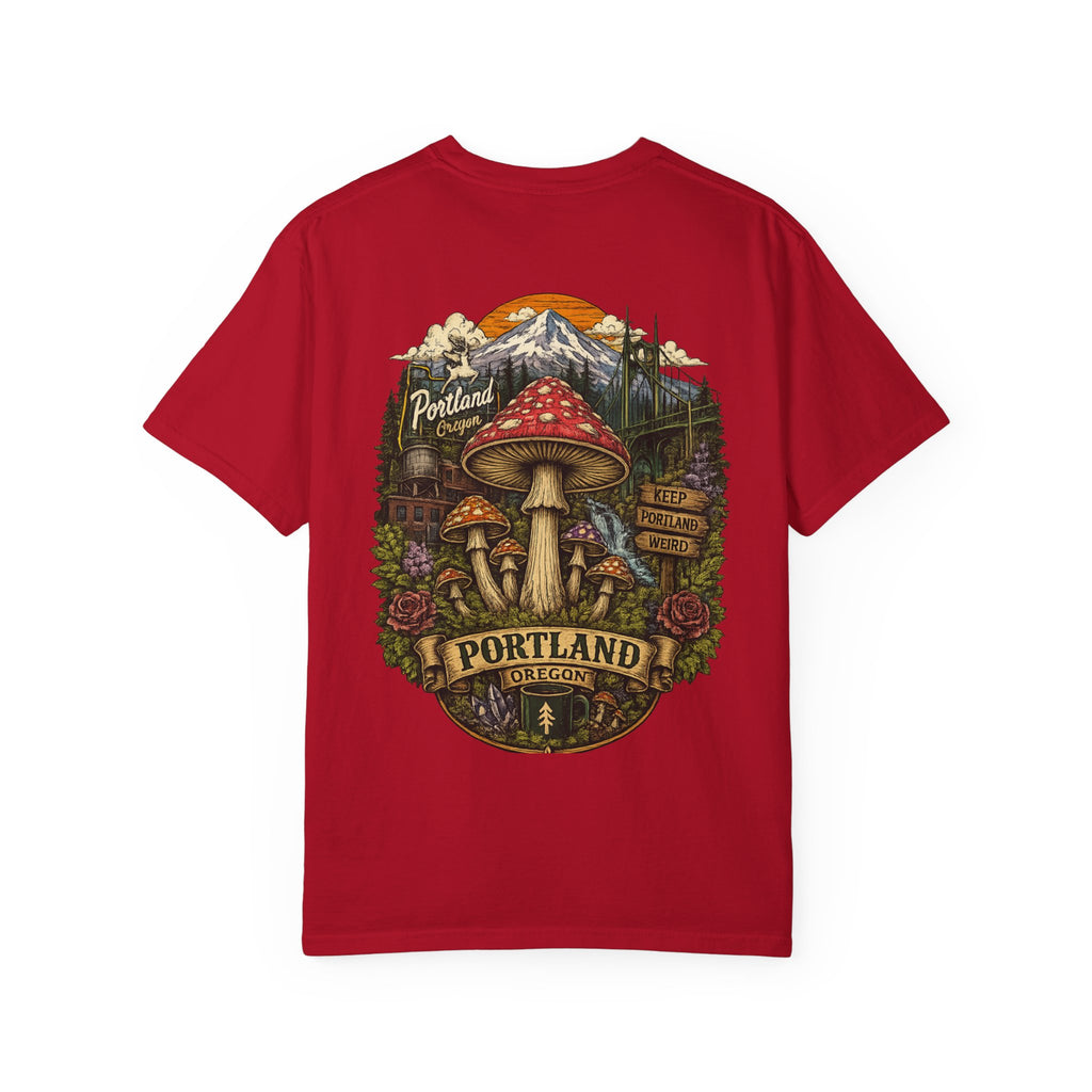 City: Portland Mushroom Graphic T-Shirt — Vintage Forest Amanita Design