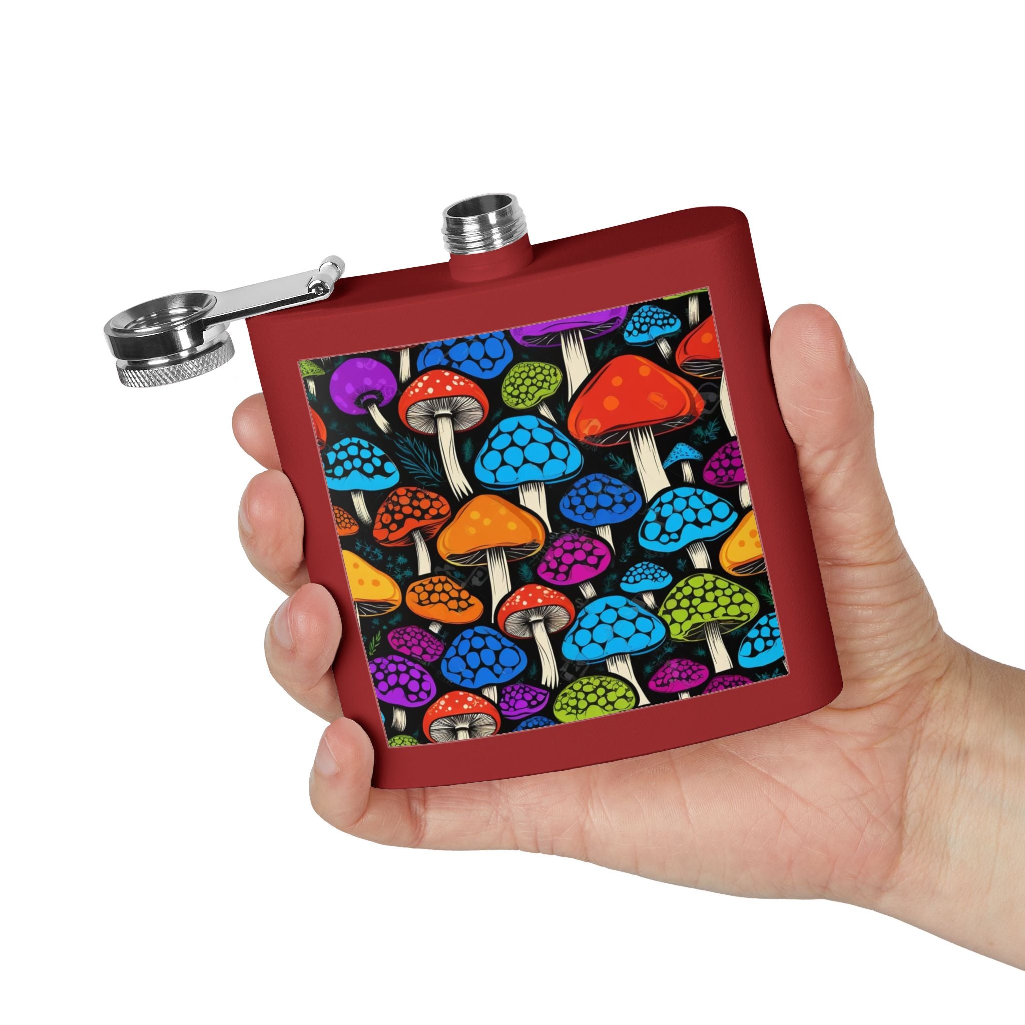 6oz Stainless Steel Flask — Colorful Psychedelic Mushroom Pattern