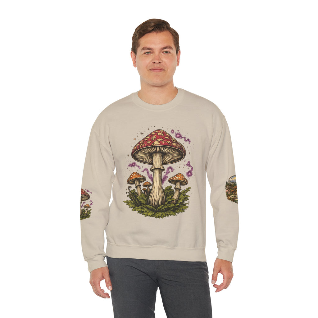 City:  Vancouver Crewneck Sweatshirt — Scenic Pacific Northwest Fungi Design