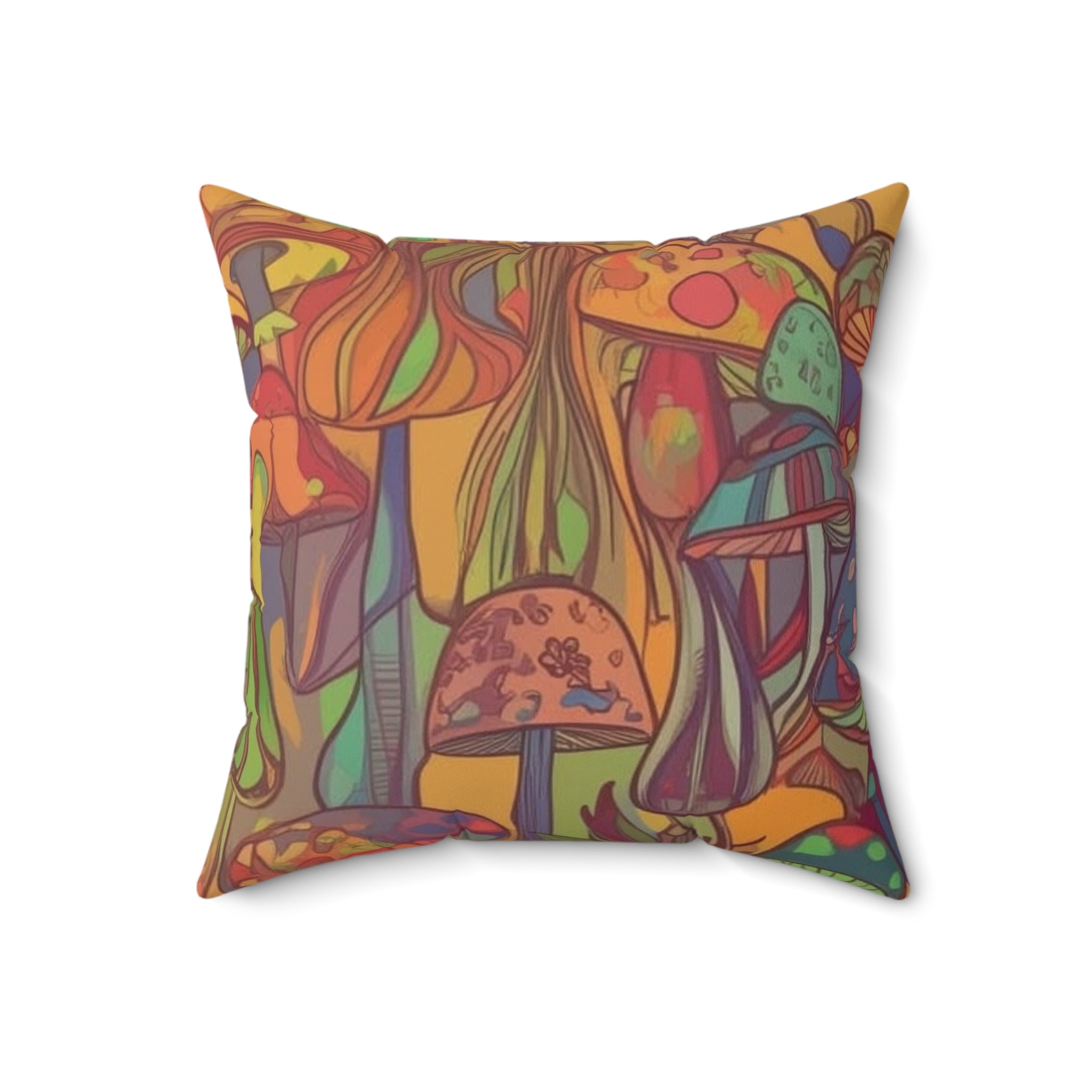 Pillow: Vibrant Mushroom Art Pillow - Boho Home Decor, Cozy Throw Cushion, Gift for Nature Lovers, Colorful Cushions for Living Room