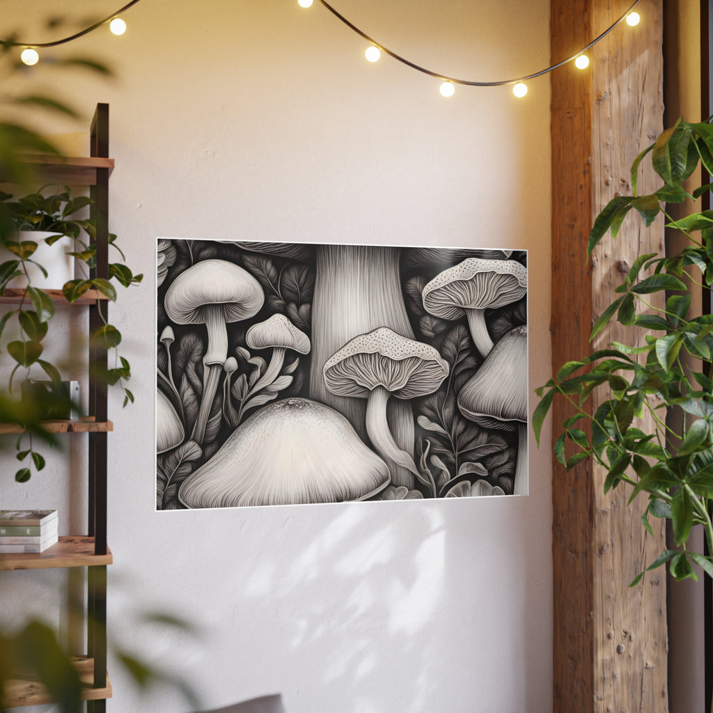 Poster: Mushroom Illustration Poster — Botanical Fungi Art Print