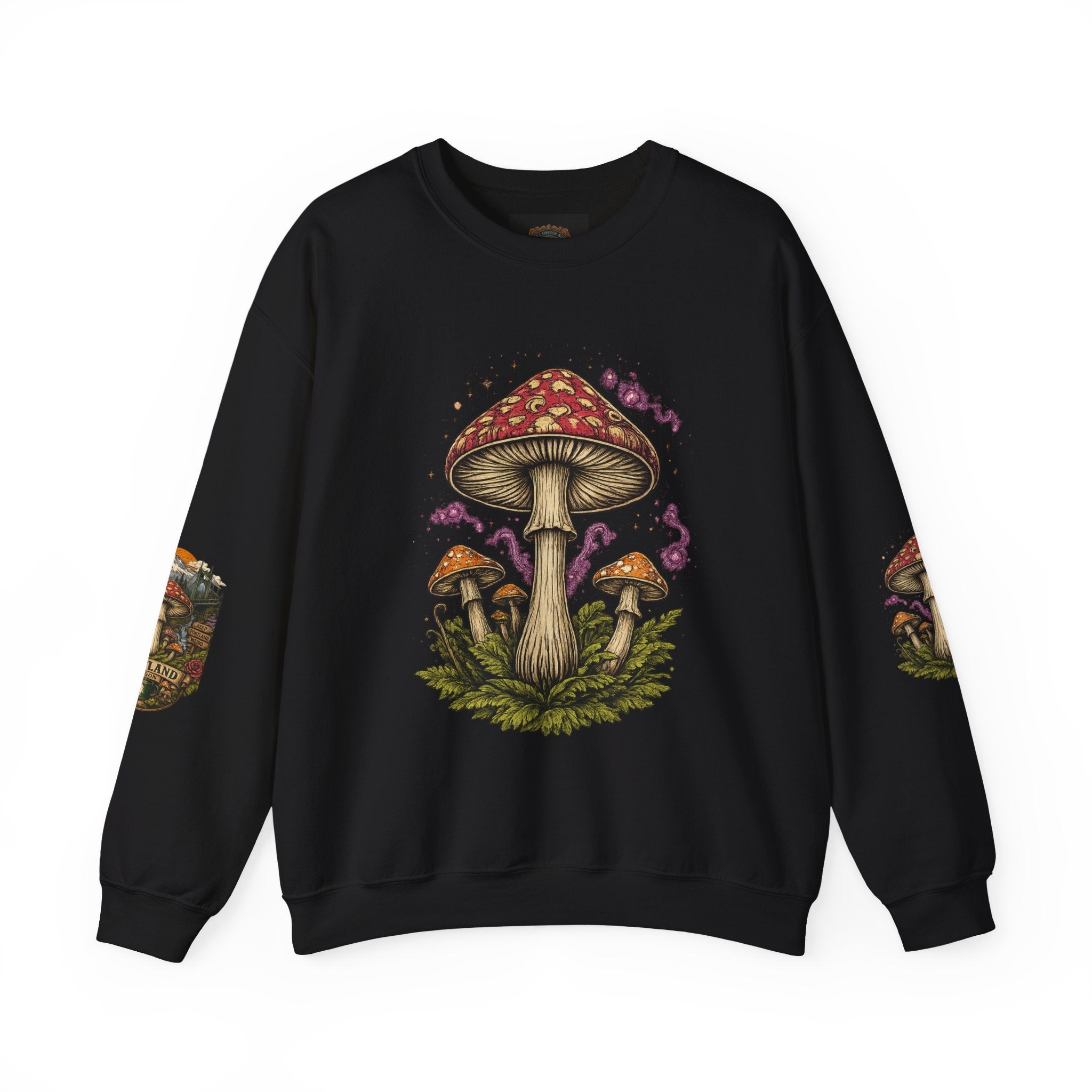 City: Portland Mushroom Crewneck Sweatshirt Vintage Psychedelic Fungi Graphic